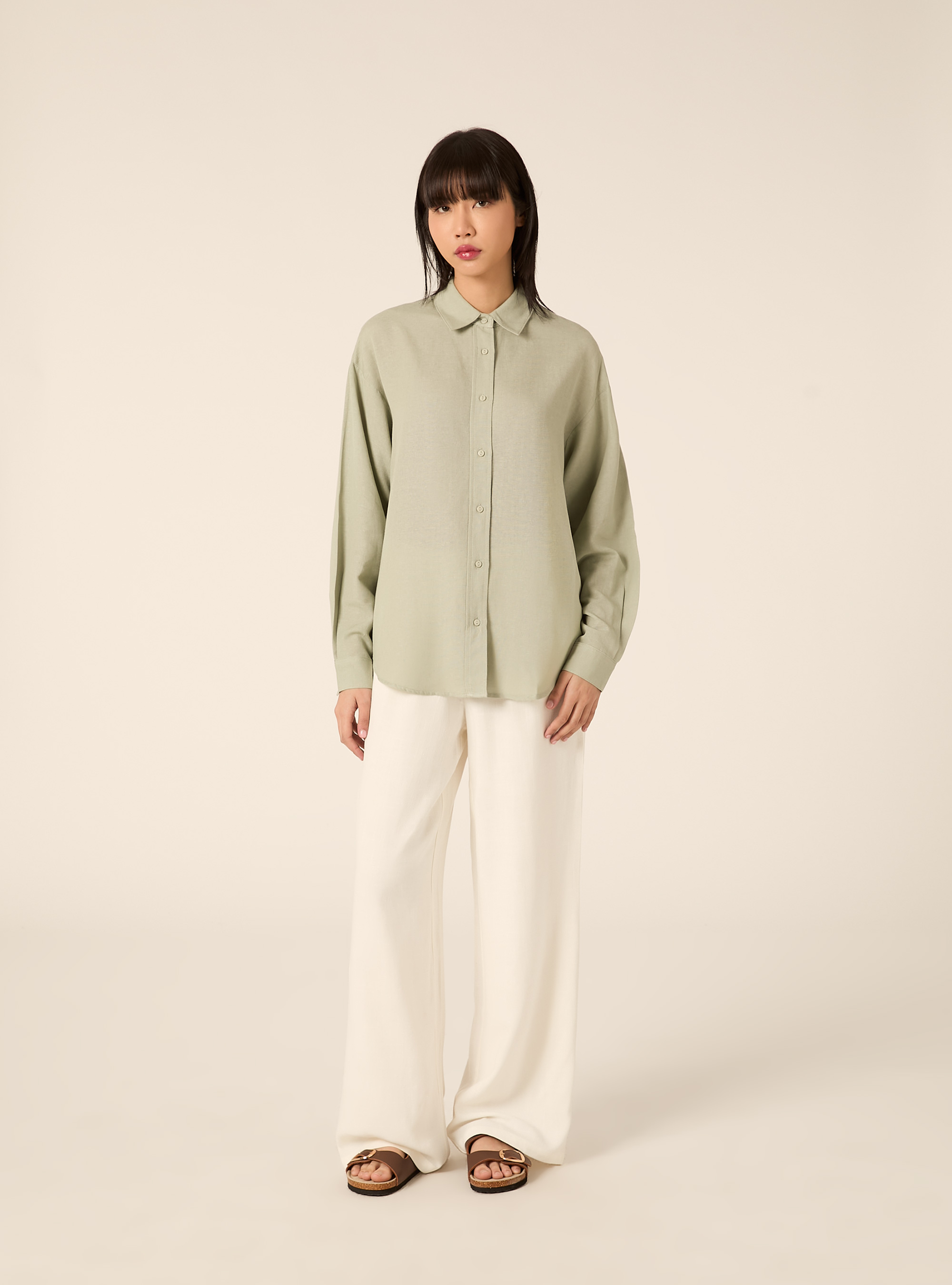 Camicia in misto lino tinta unita, SG3 SAGE LIGHT