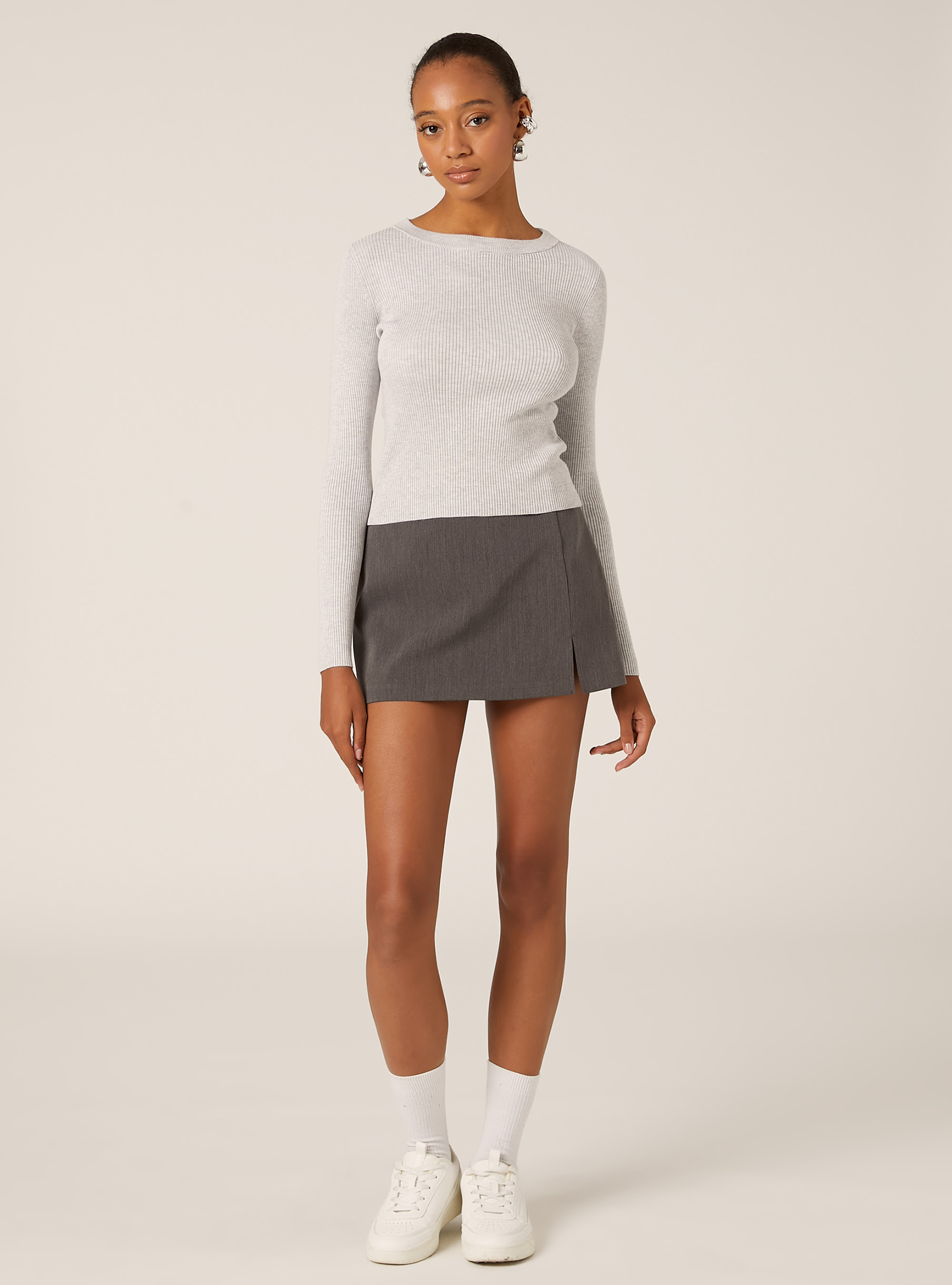 Lightweight ribbed knit, MGY2 GREY MEL MEDIUM