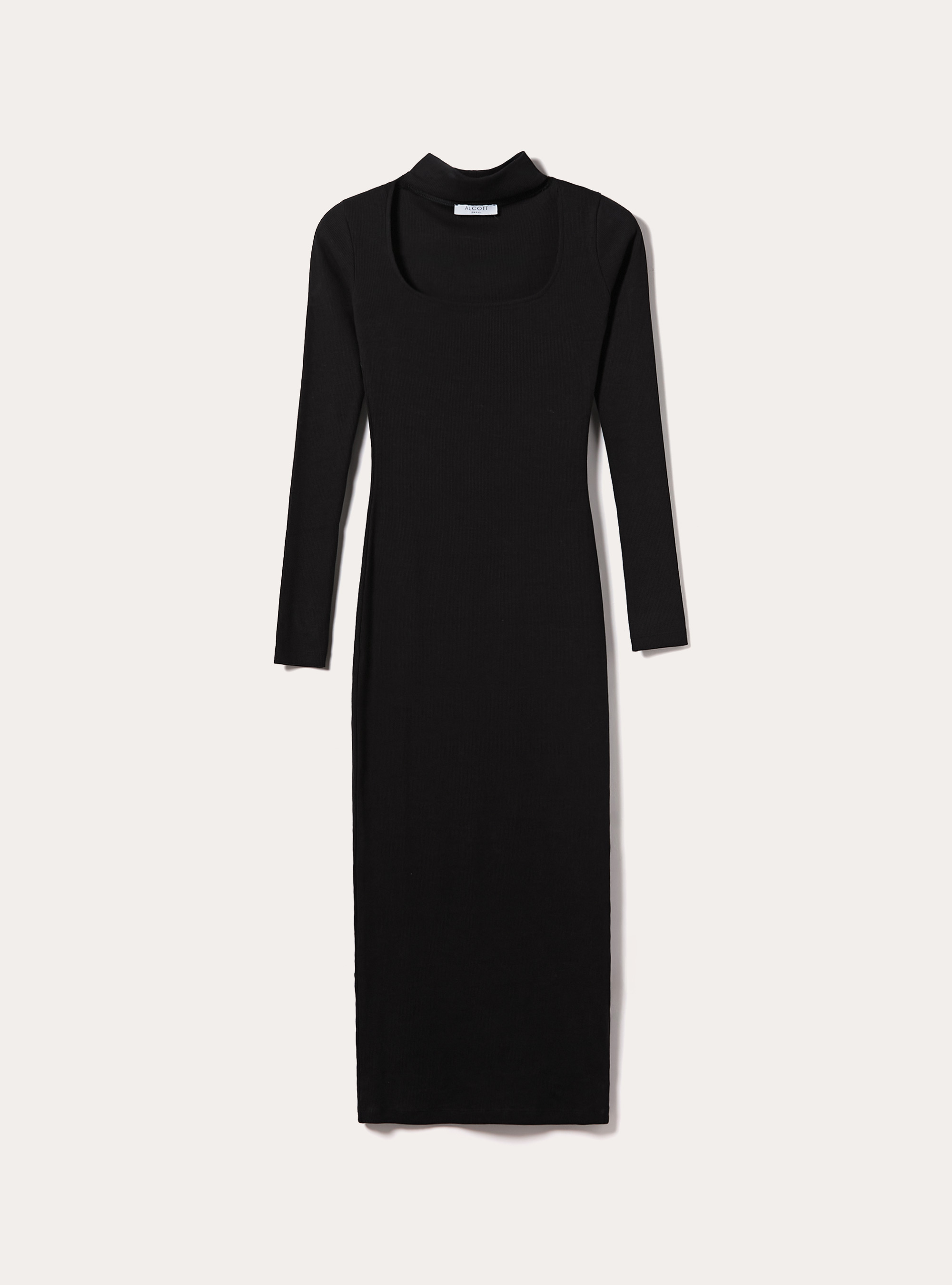 Vestito midi aderente a costine con choker, BK1 BLACK