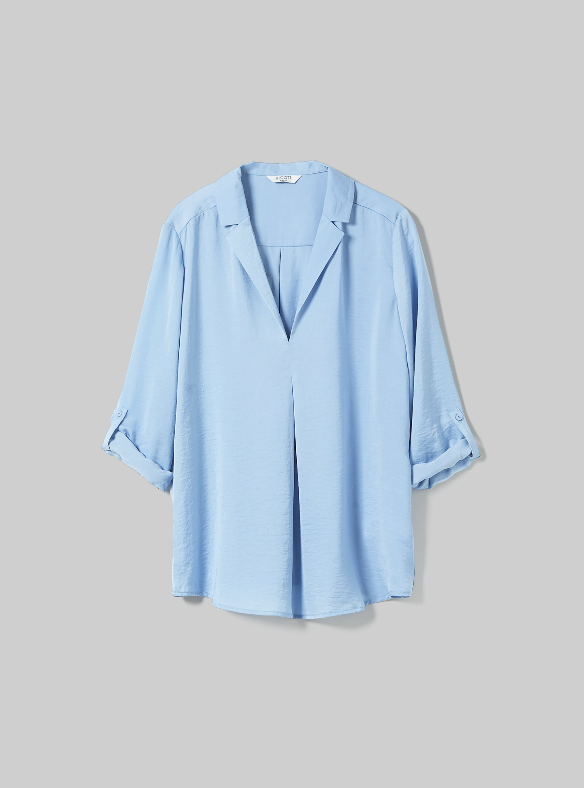 Plain-coloured blouse with lapel neckline, AZ3 AZURE LIGHT