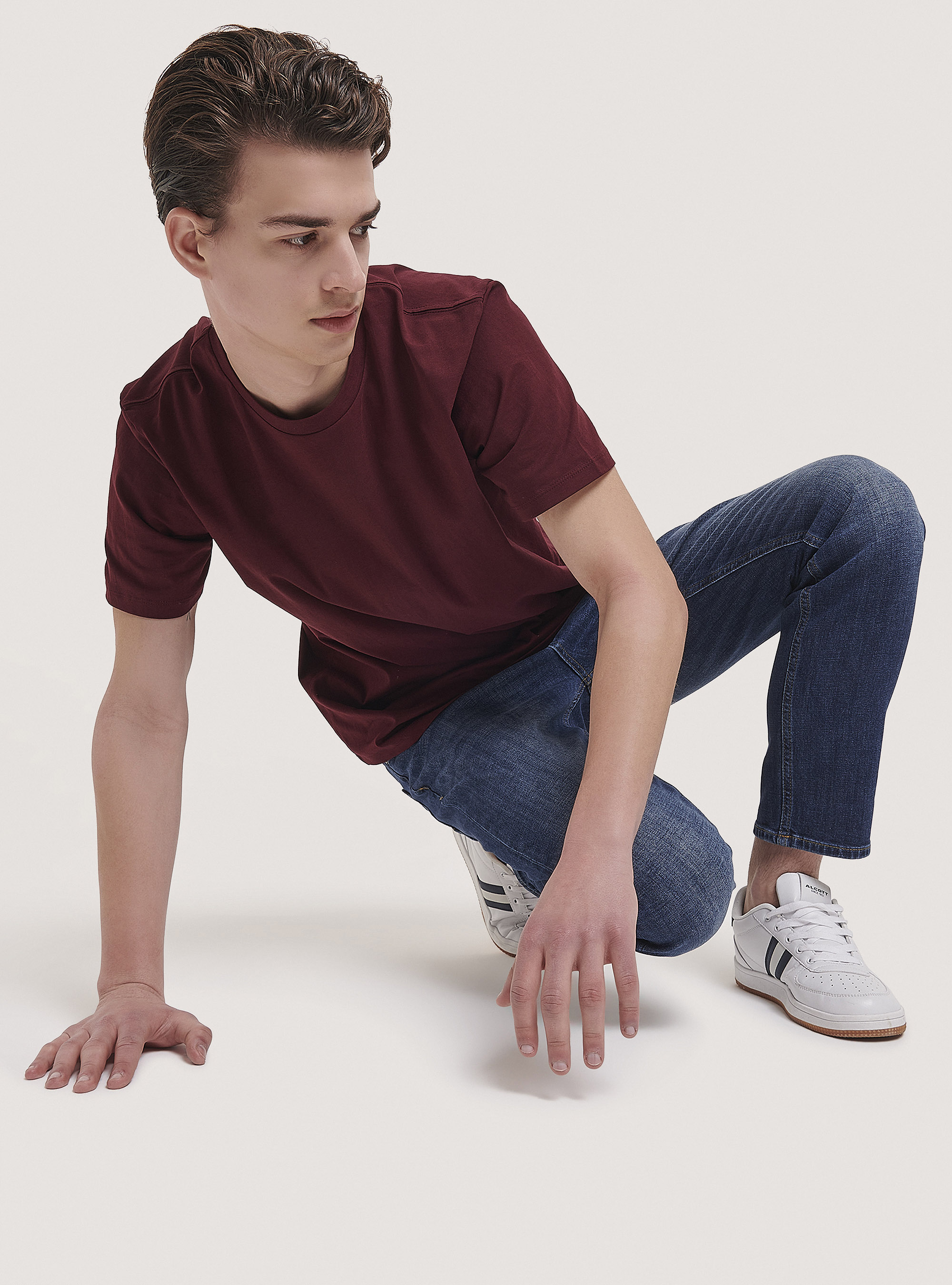 Basic cotton T-shirt, C3443 BORDEAUX