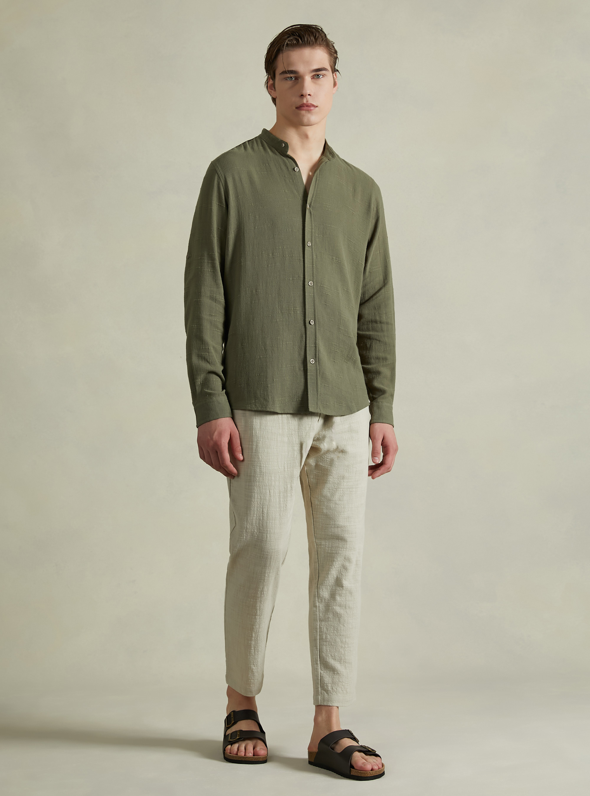 Cotton trousers with drawstring waist, BG3 BEIGE LIGHT