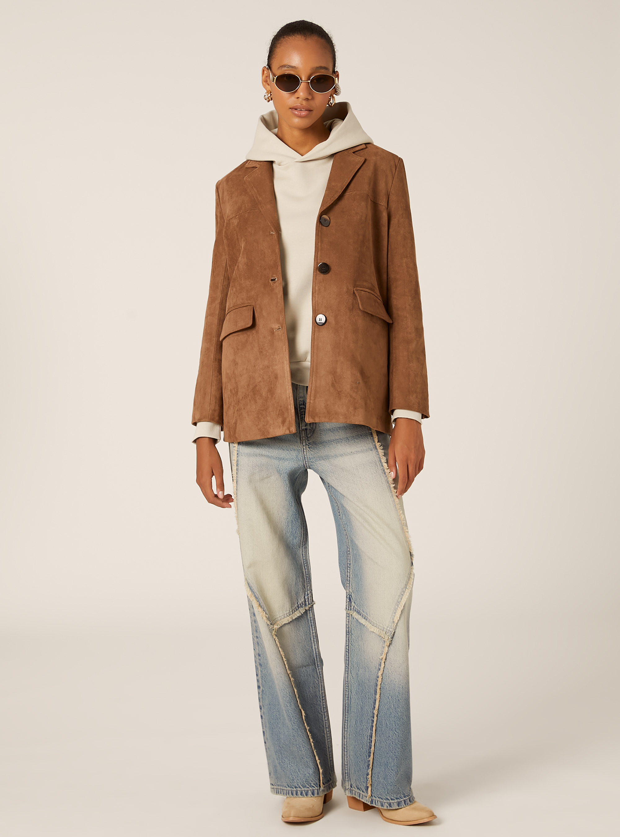 Suede jacket with buttons, TB2 TOBACCO MEDIUM