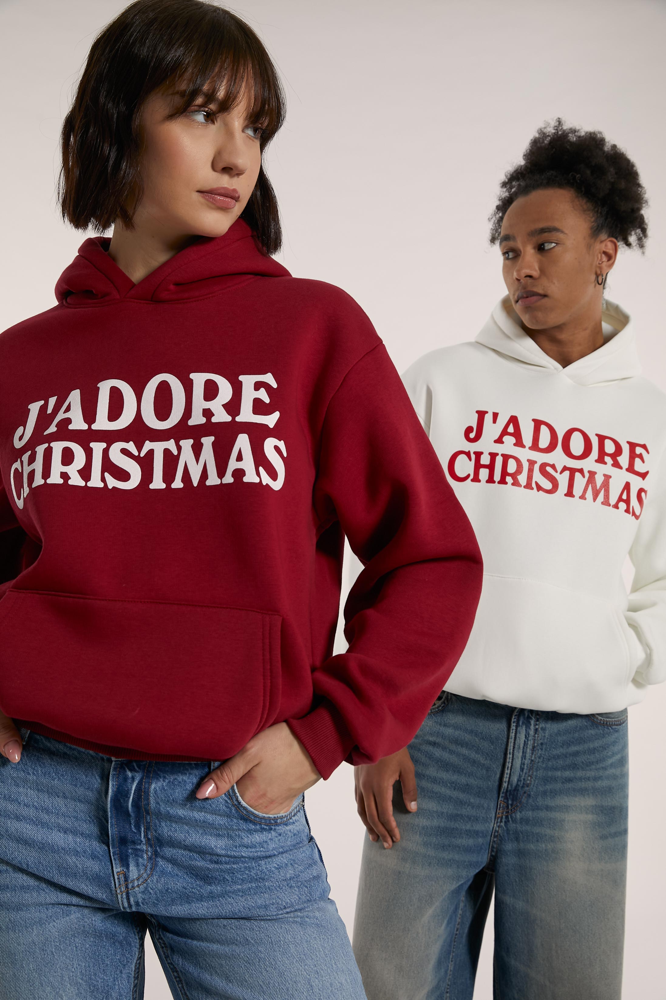 Felpa boxy fit con stampa J'adore Christmas, WH2 WHITE