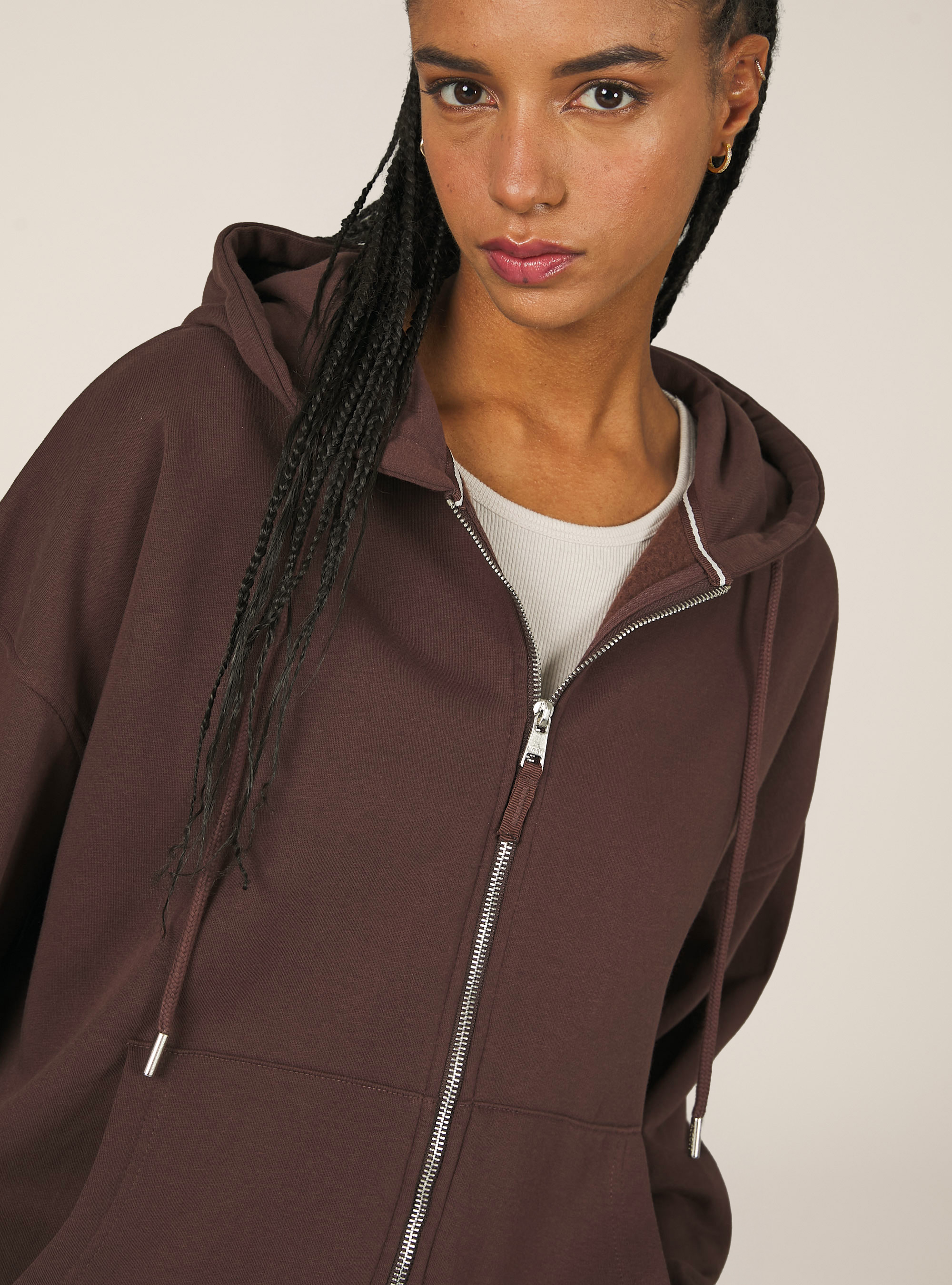 Sweatshirt mit Reißverschluss und Kapuze aus Baumwollfleece, BR2 BROWN MEDIUM