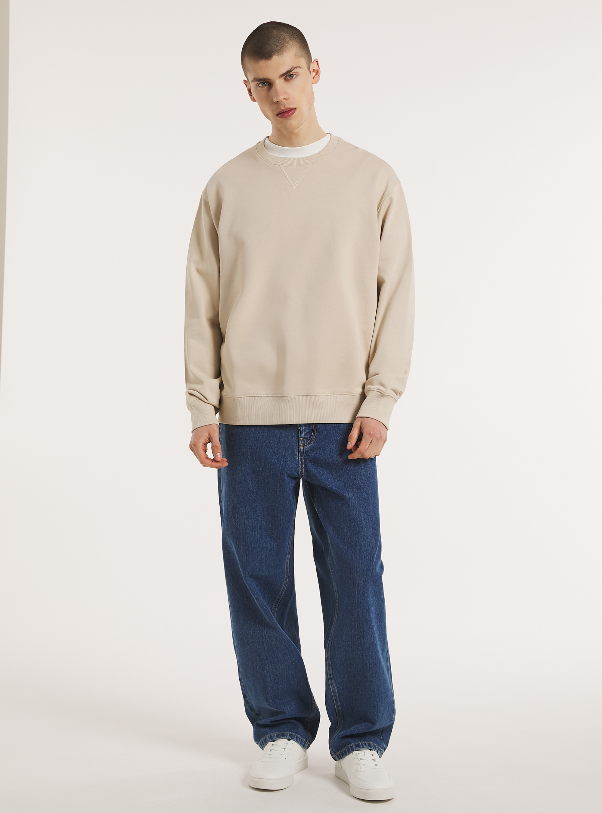 Plain-coloured crew-neck sweatshirt, BG3 BEIGE LIGHT