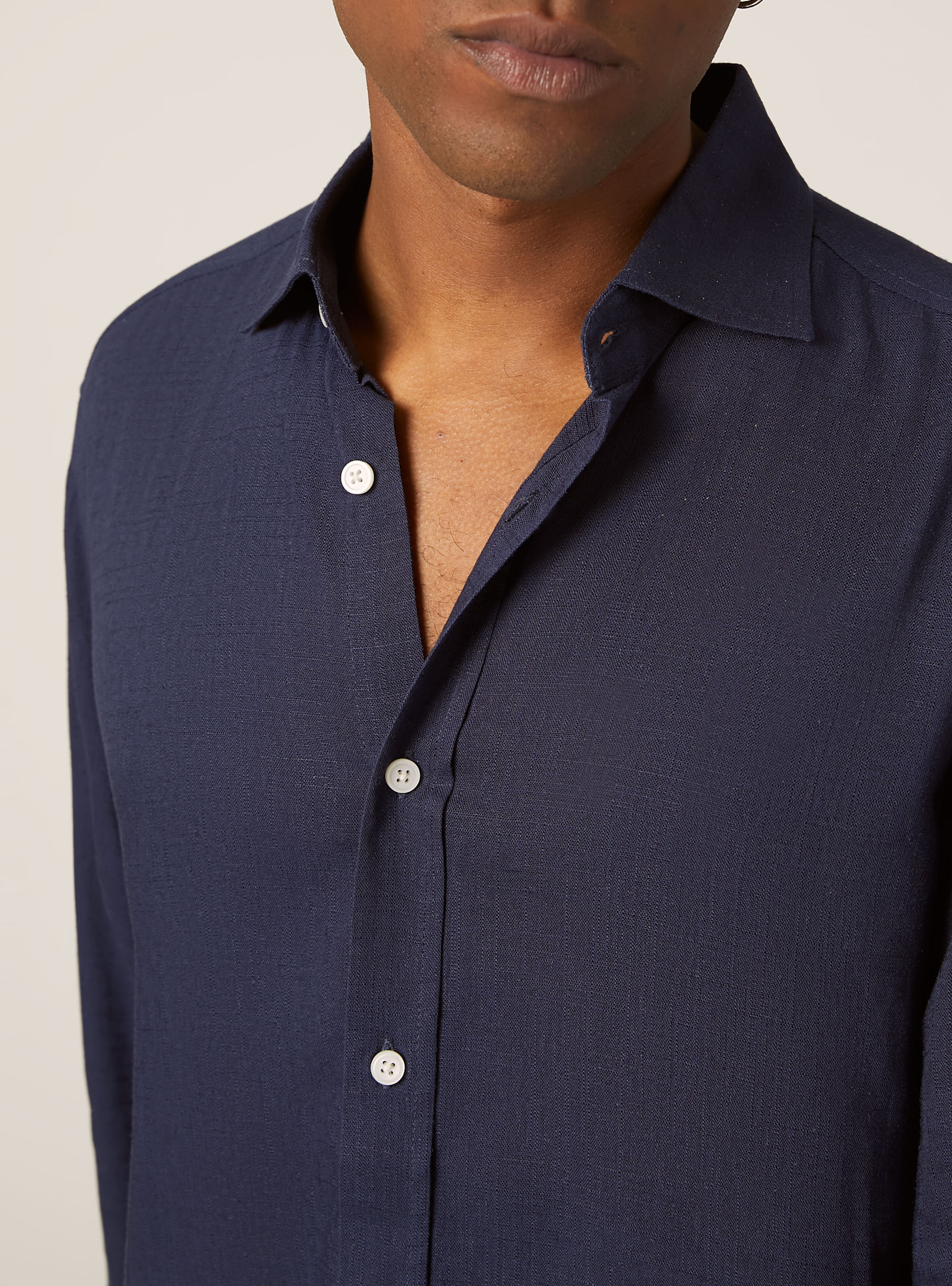 Linen blend shirt, BL2 BLUE MEDIUM
