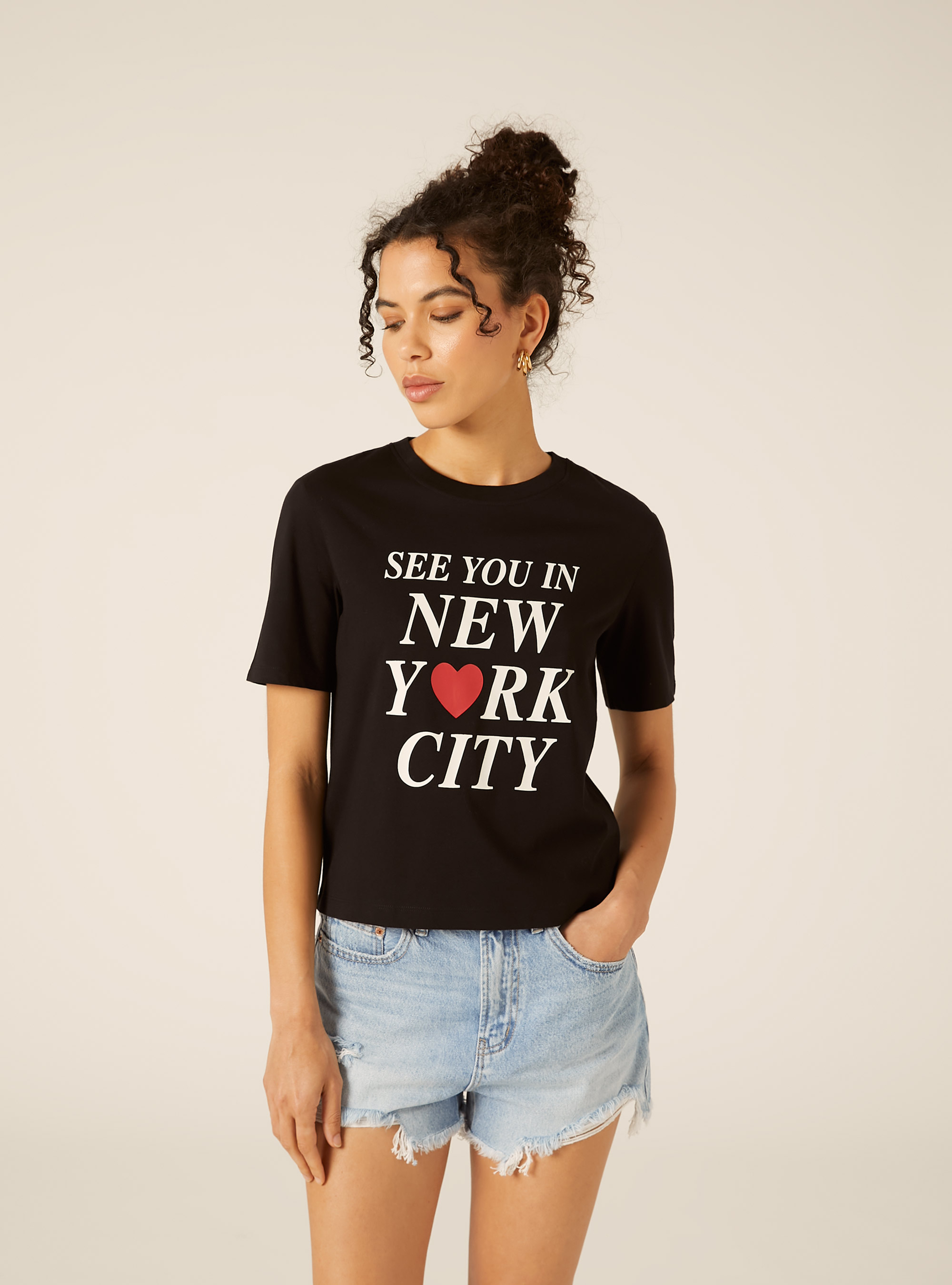 T-shirt regular con stampa i love ny, BK1 BLACK