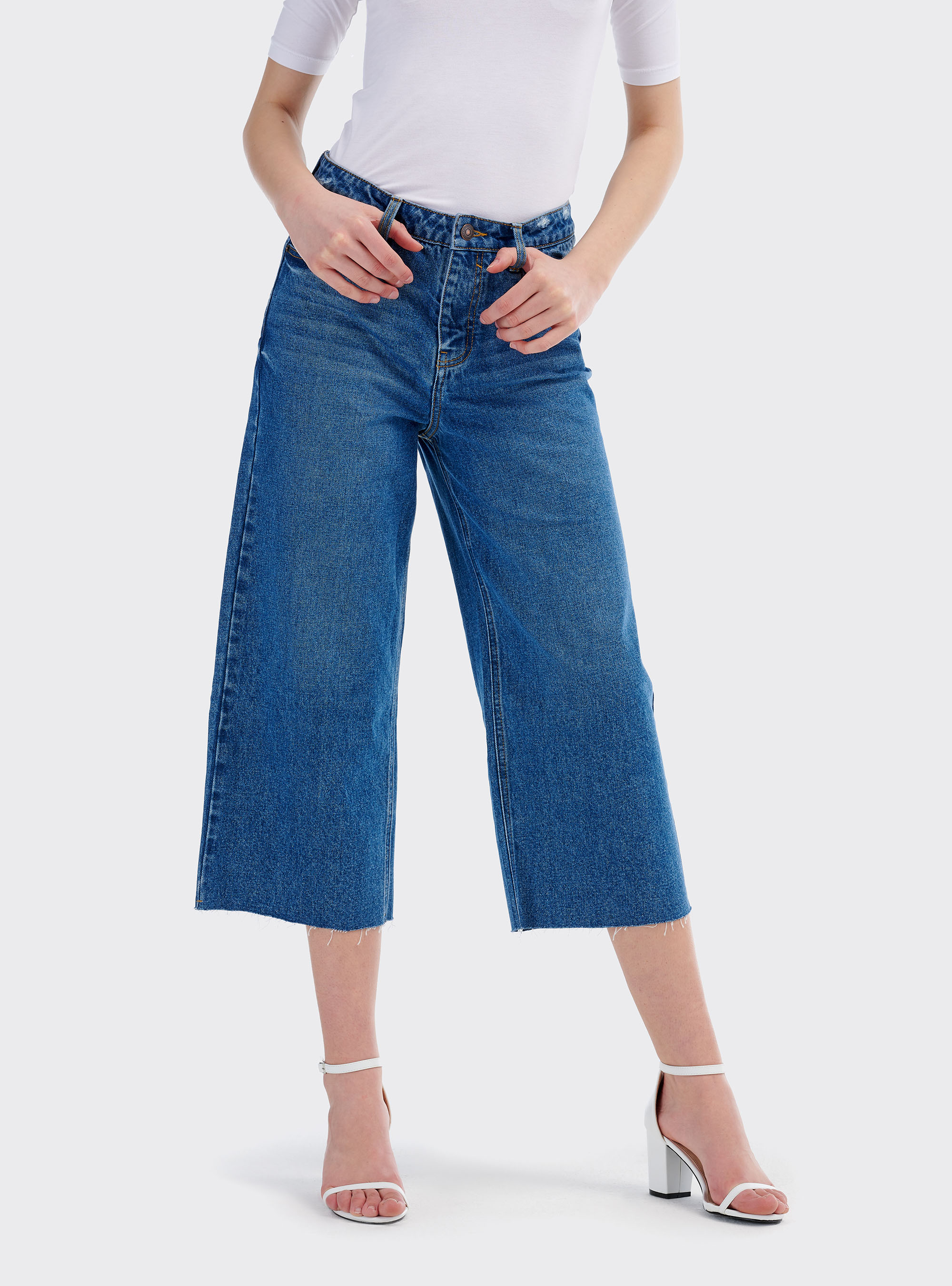 Jeans crop wide leg, BLUE NAVY