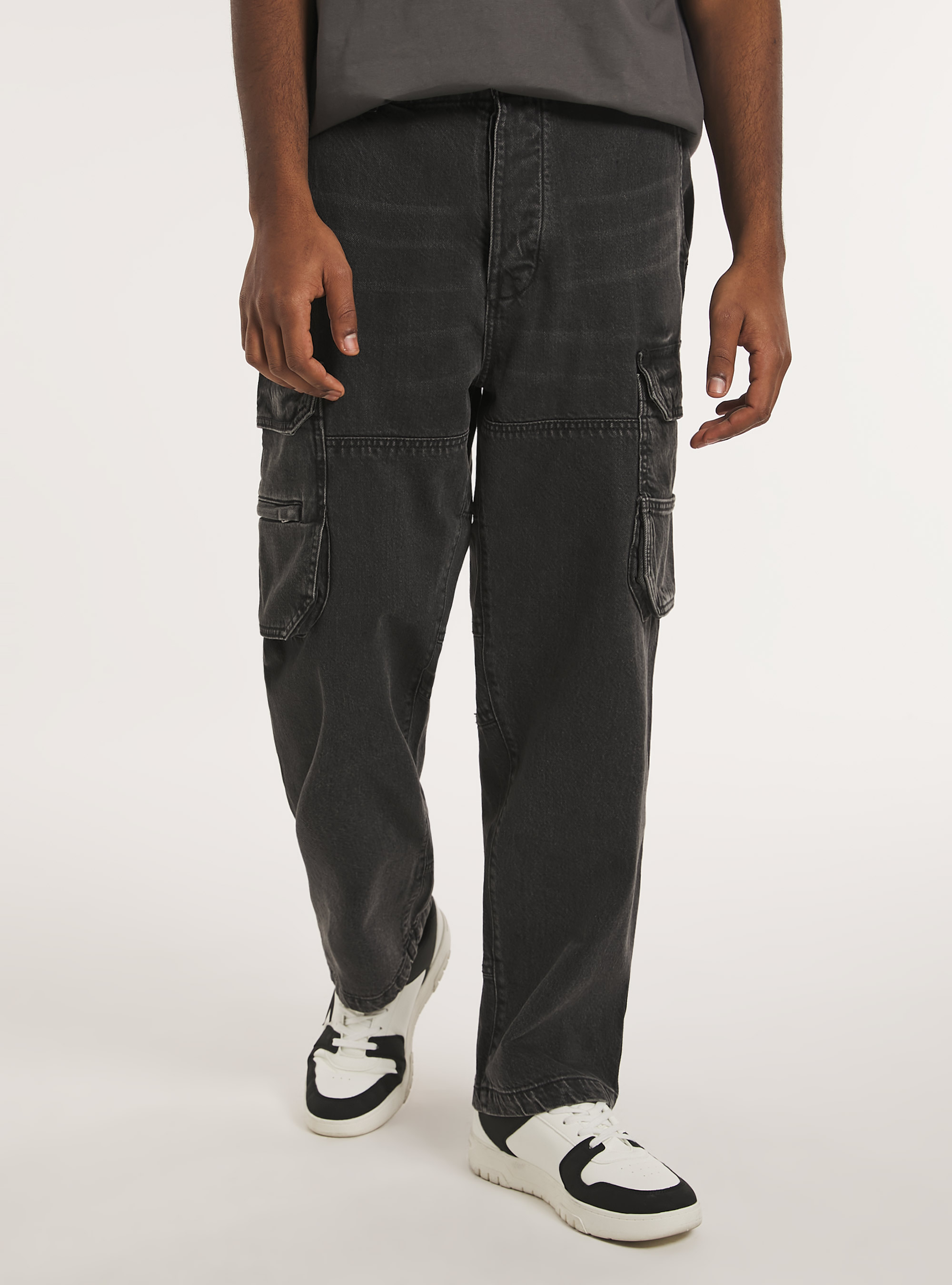 Jeans cargo multipocket relaxed fit, D000 BLACK