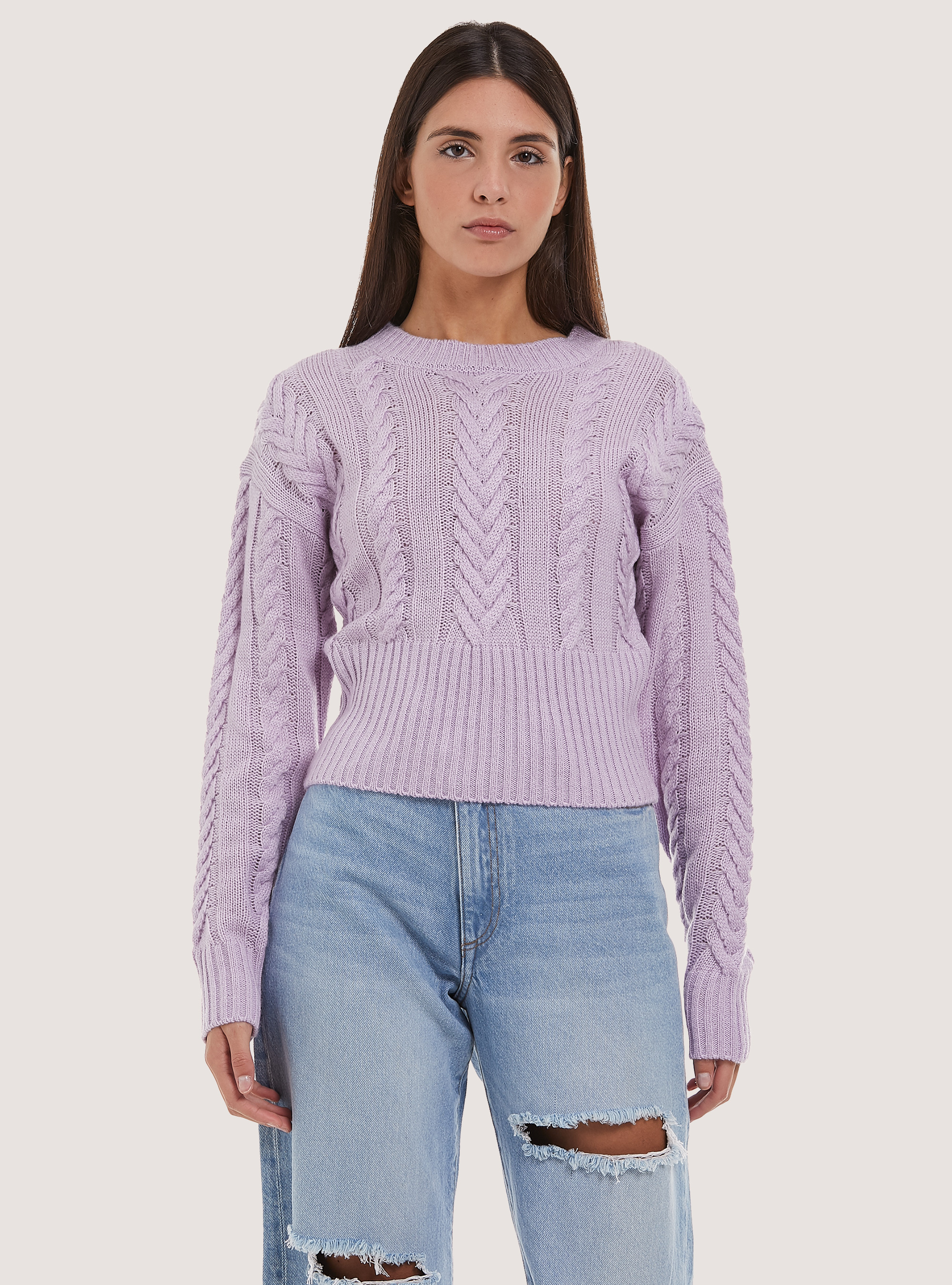 Pull-over court avec tresses, C3303 LILLAC