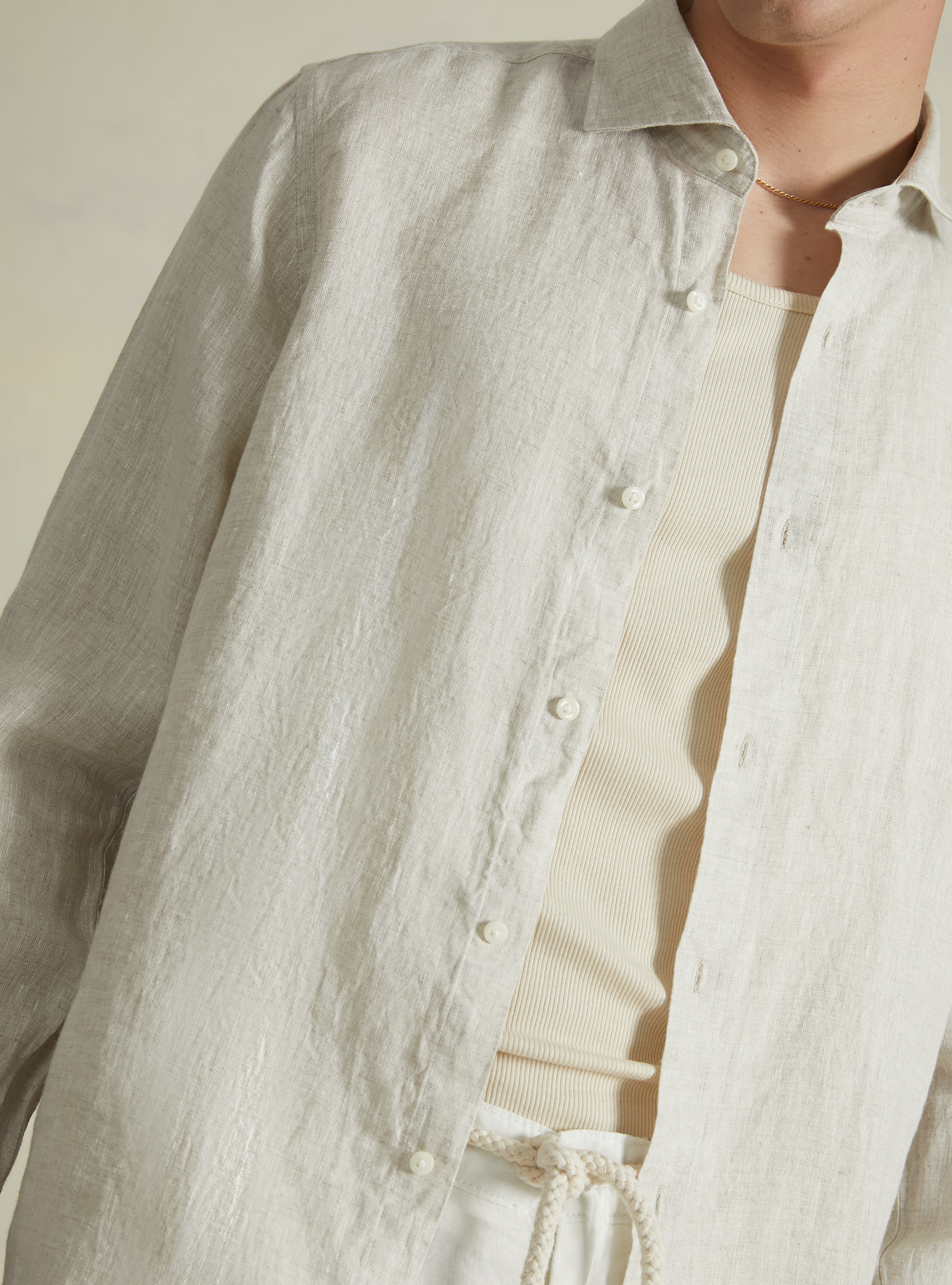 Camicia in puro lino a maniche lunghe, BG3 BEIGE LIGHT