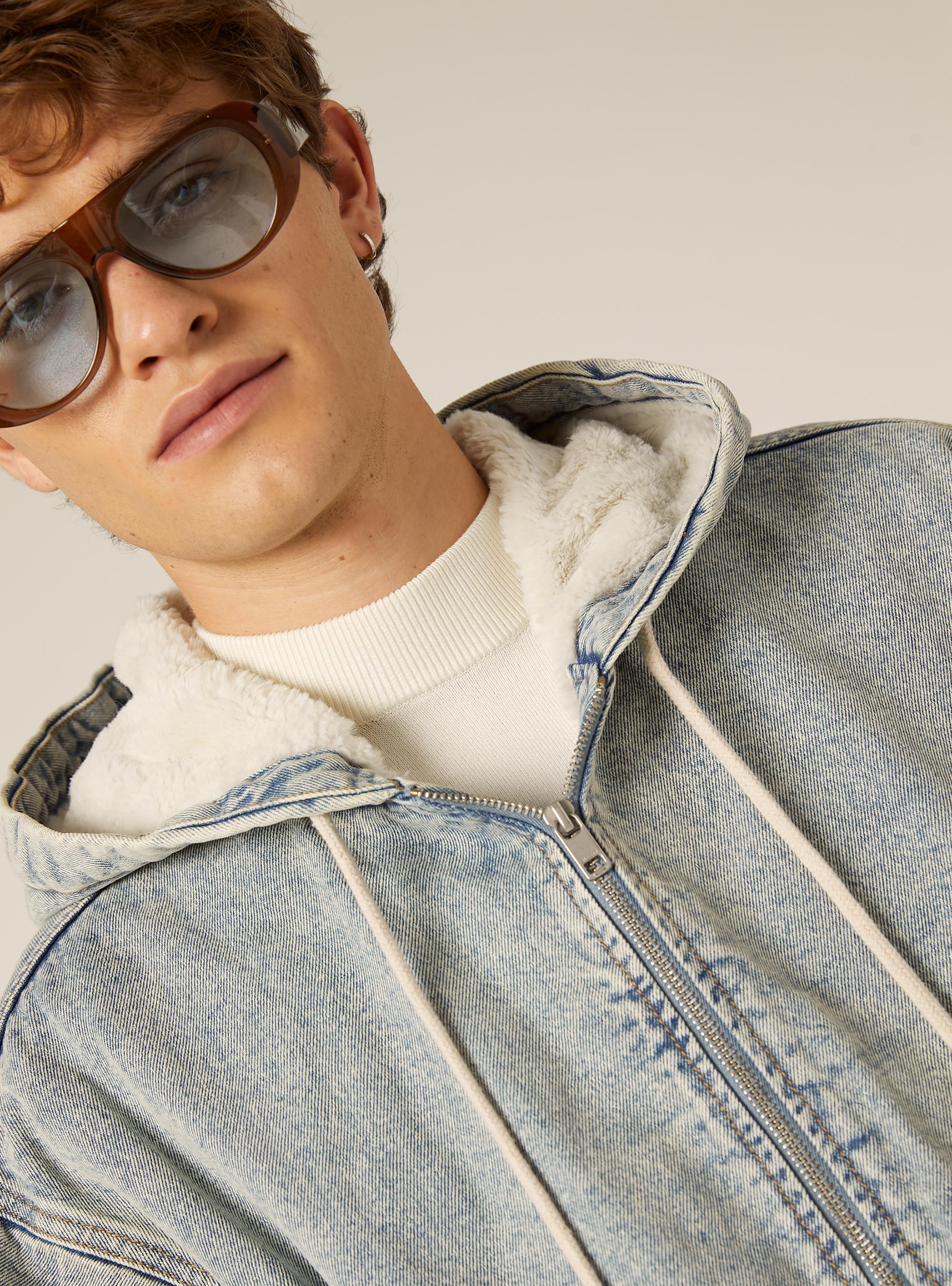 Chaqueta vaquera con forro de piel, D006 AZURE