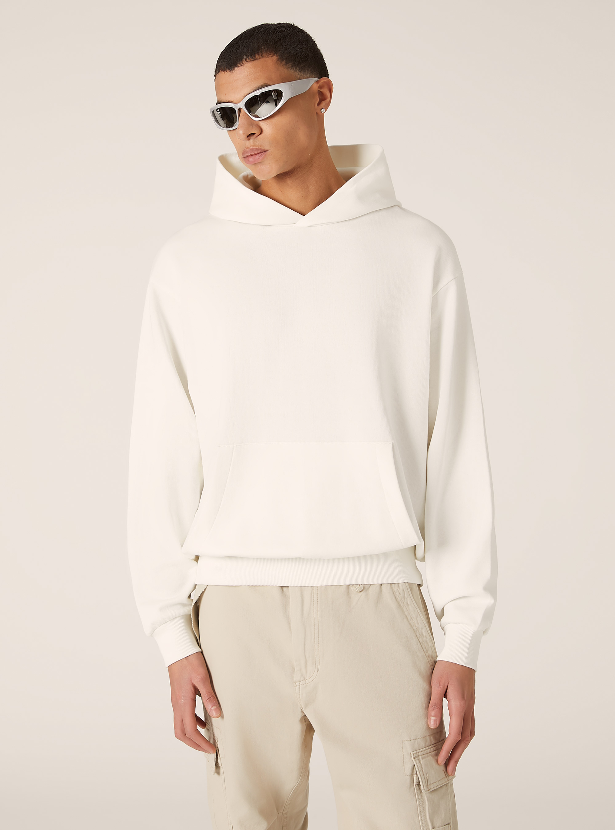 Boxy Fit Hooded Sweatshirt, WH1 OFF WHITE