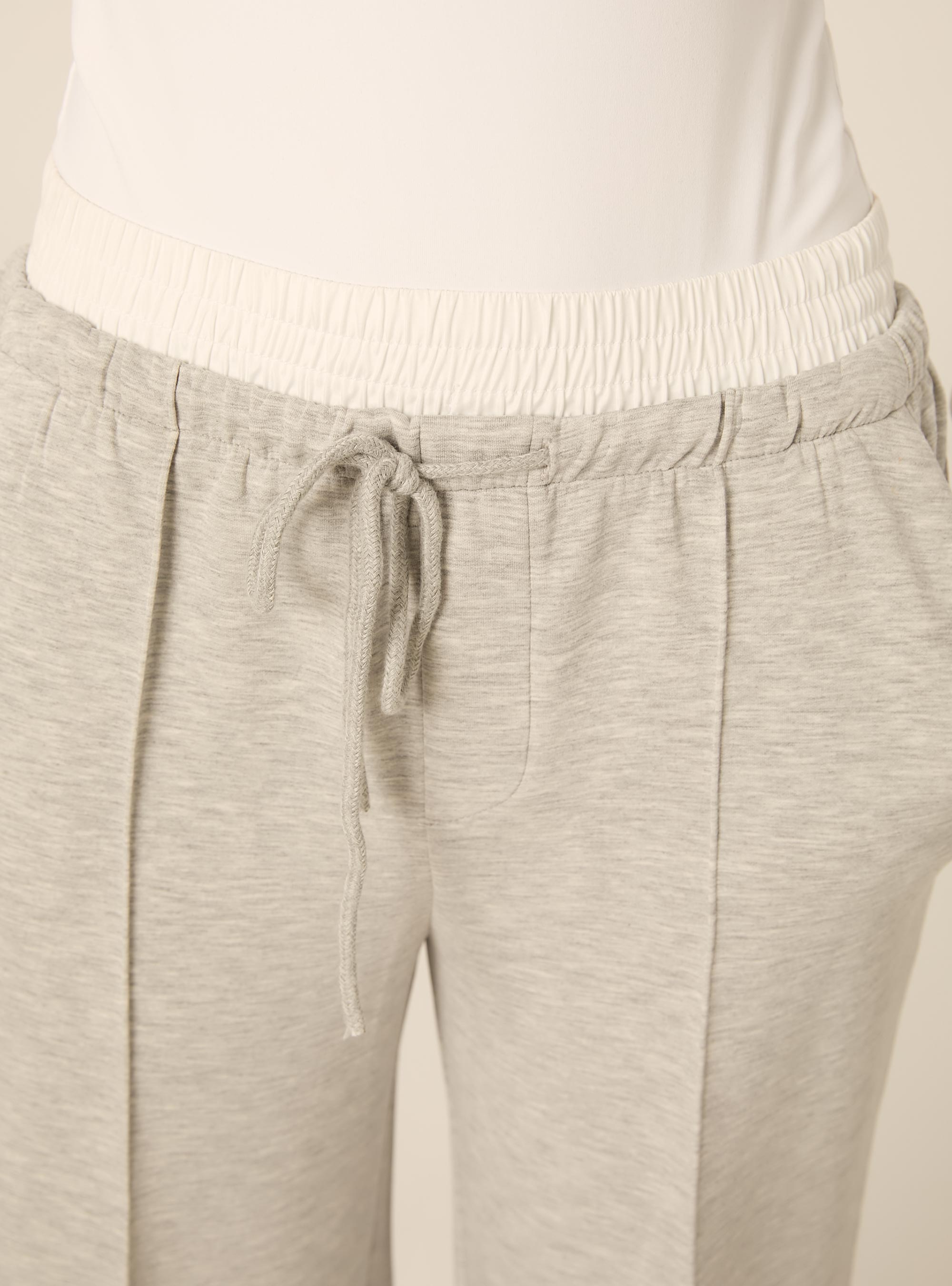 Wide leg hose aus scuba stoff mit doppelbund und biese, MGY3 GREY MEL LIGHT
