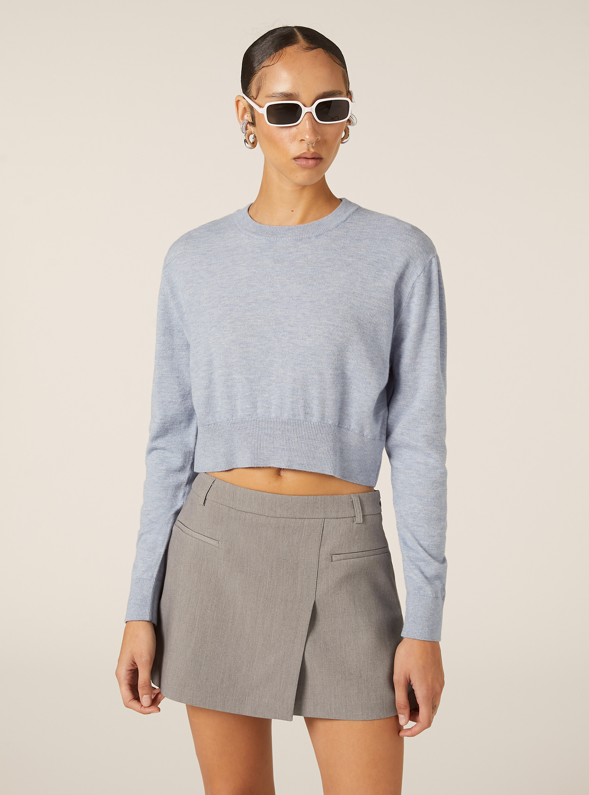 Boxy fit crew neck pullover, MAZ2 AZURE MEL MEDIUM
