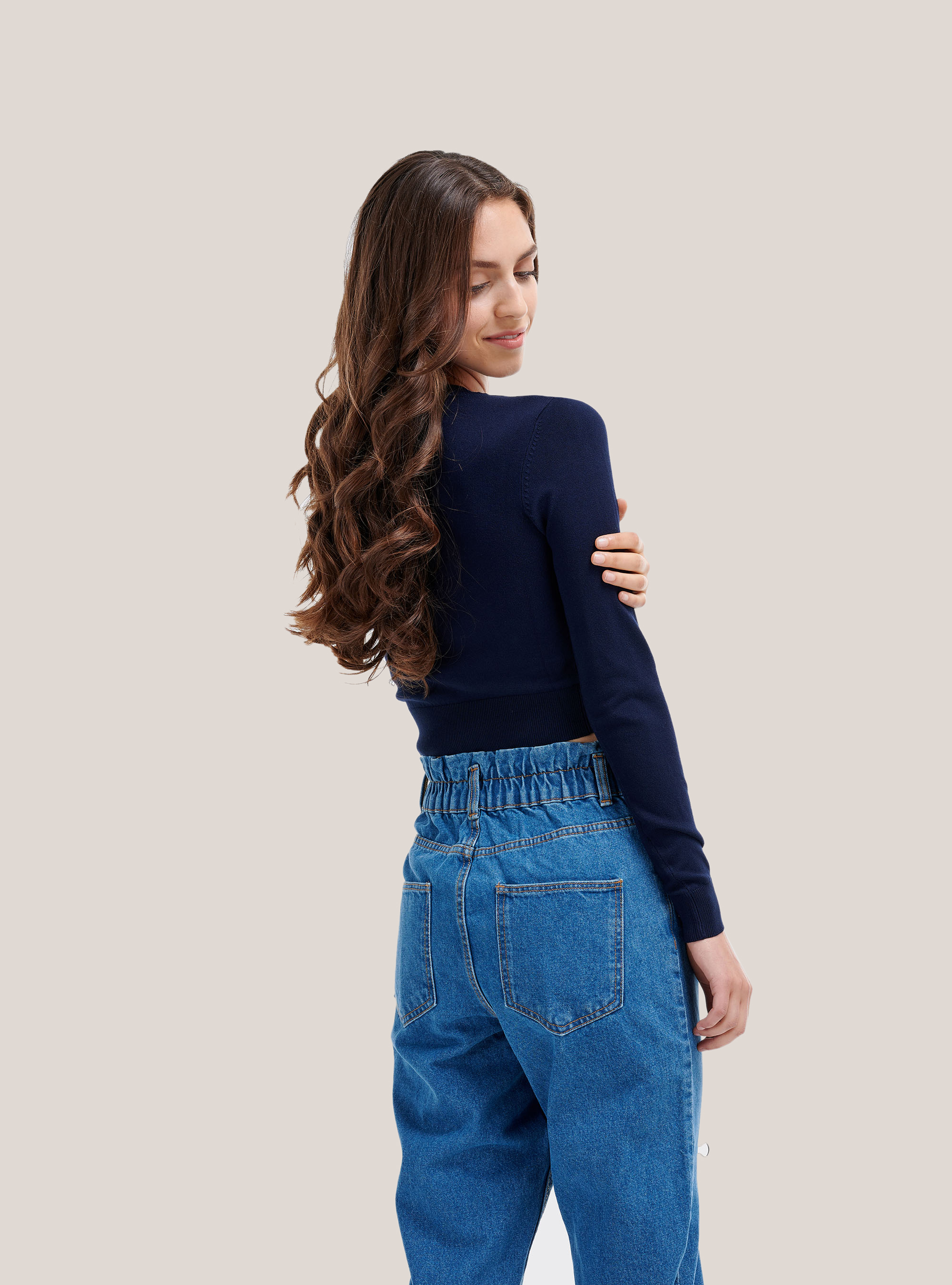 Kurzer Pullover mit Rundhalsausschnitt, C0212 BLUE