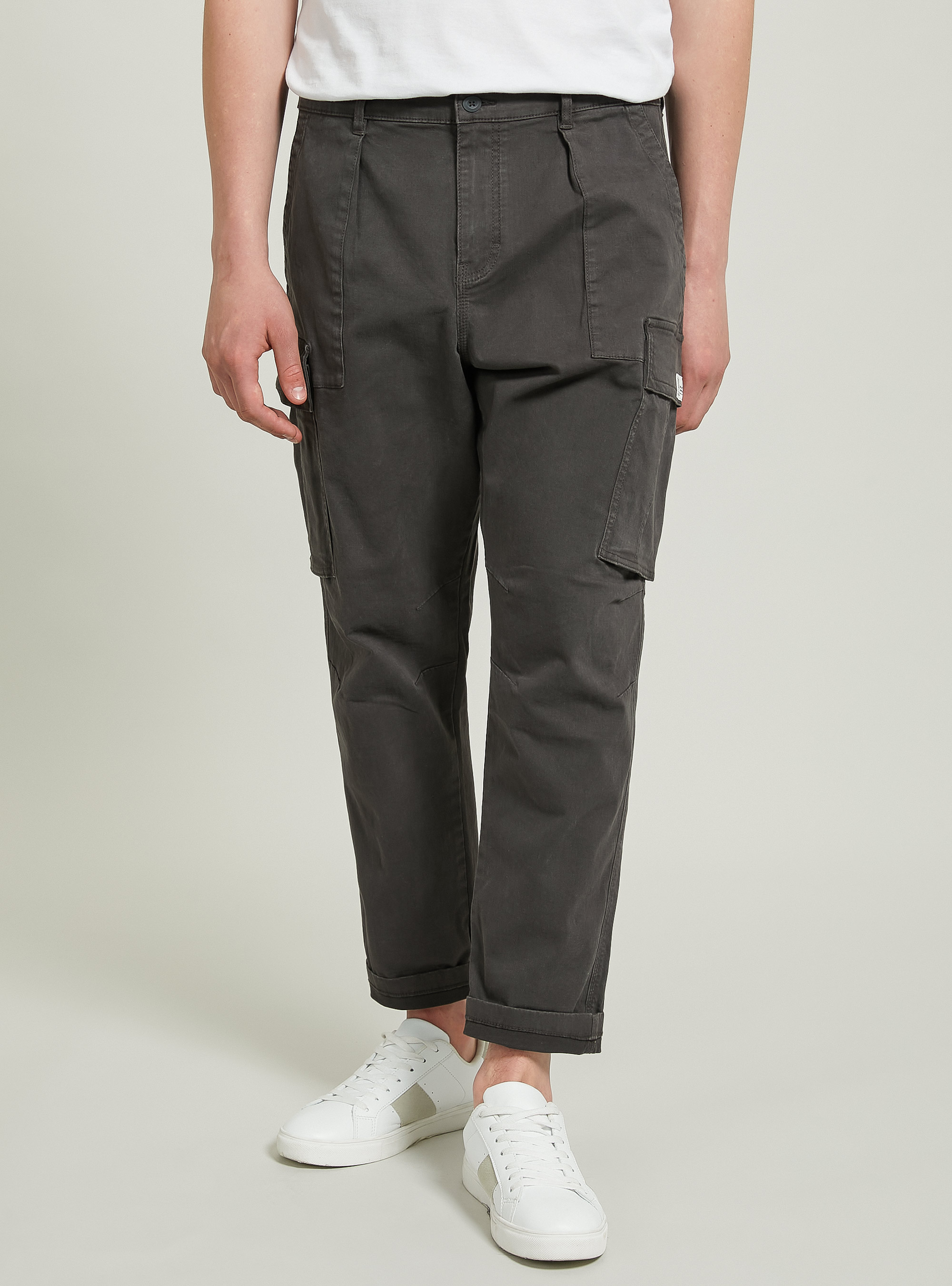 Pantaloni cargo relaxed in twill stretch, GY2 GREY MEDIUM