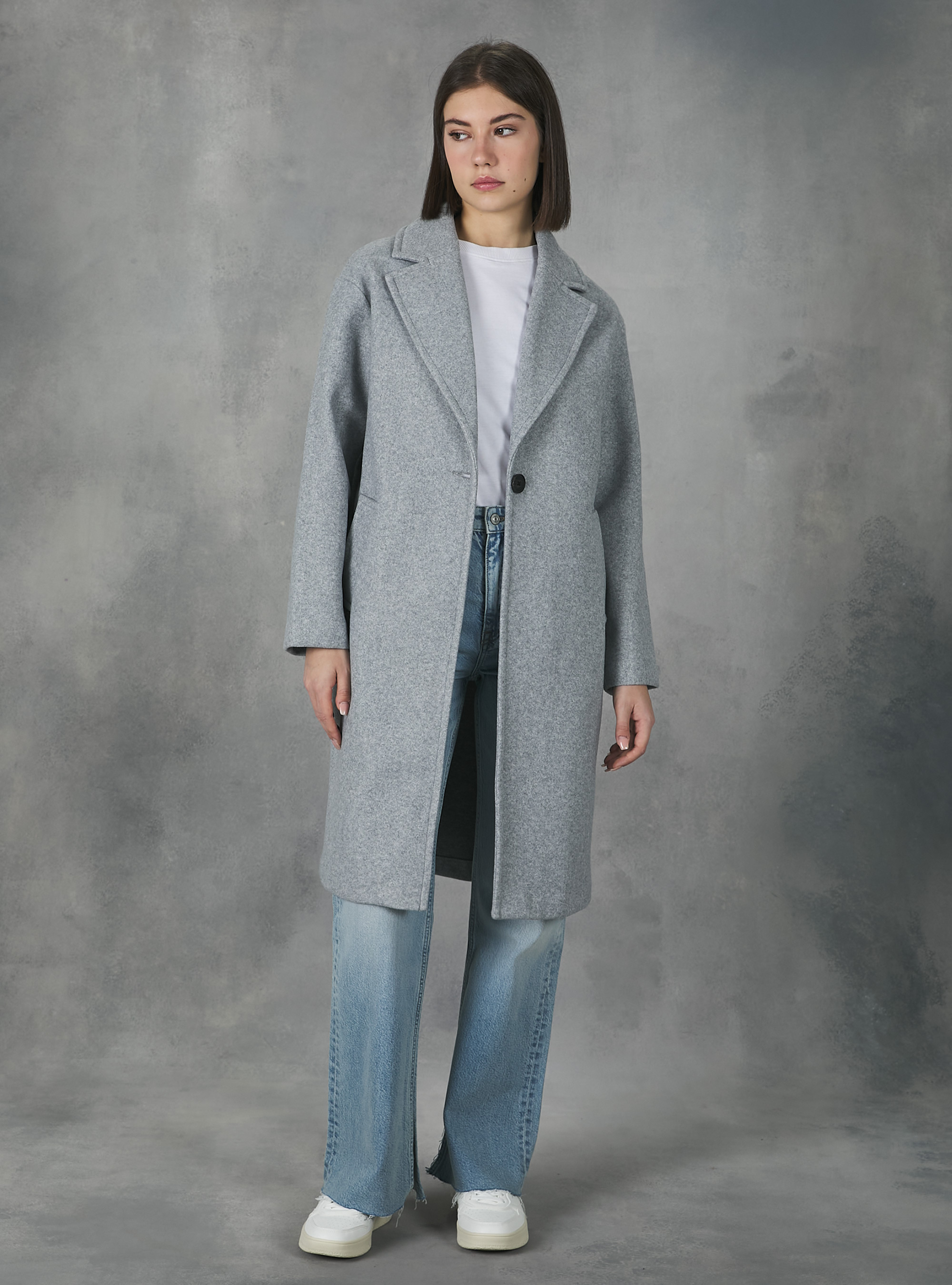 Abrigo de punto de gasa de color liso, MGY2 GREY MEL MEDIUM