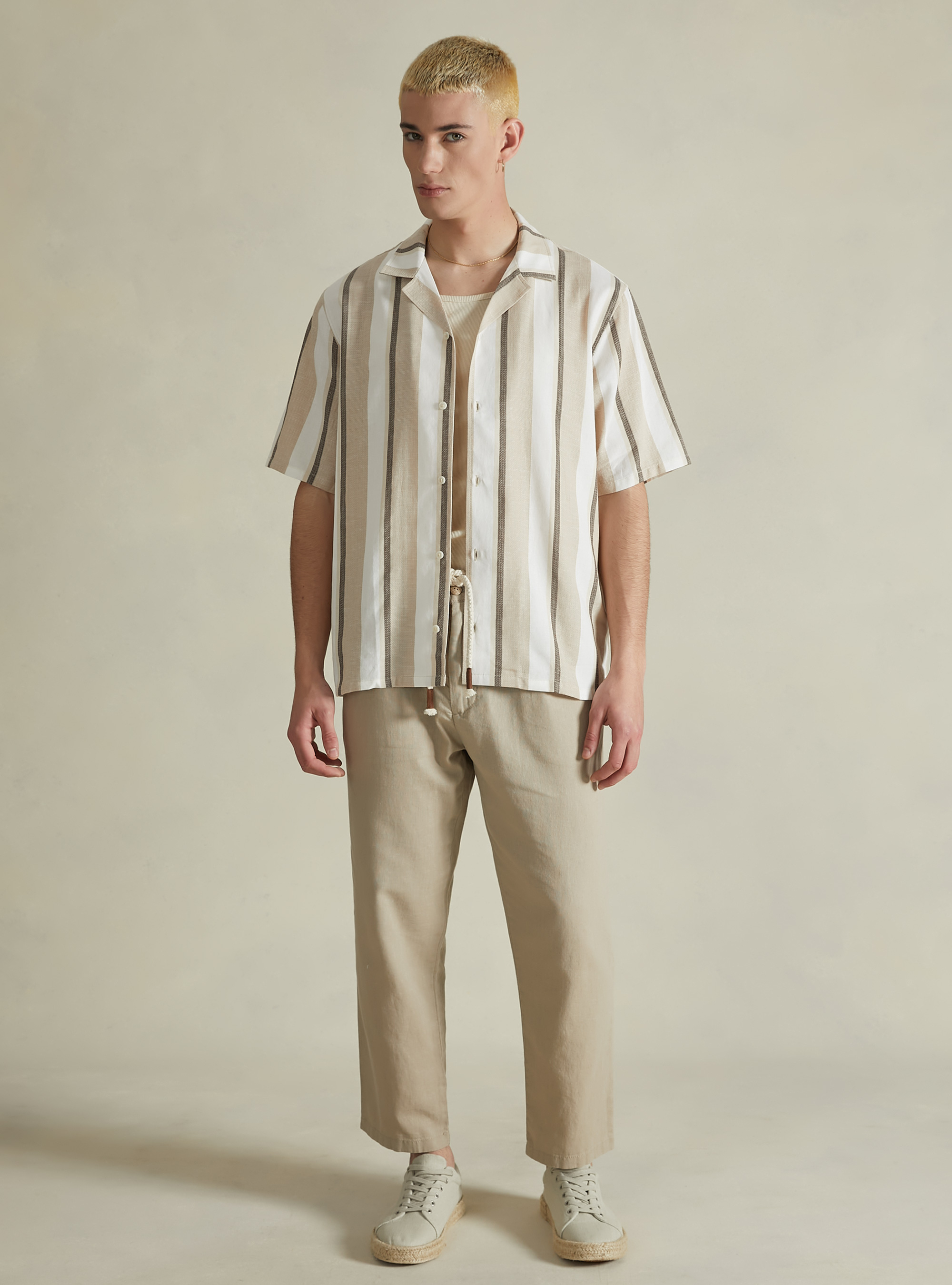 Linen blend striped shirt, BG2 BEIGE MEDIUM