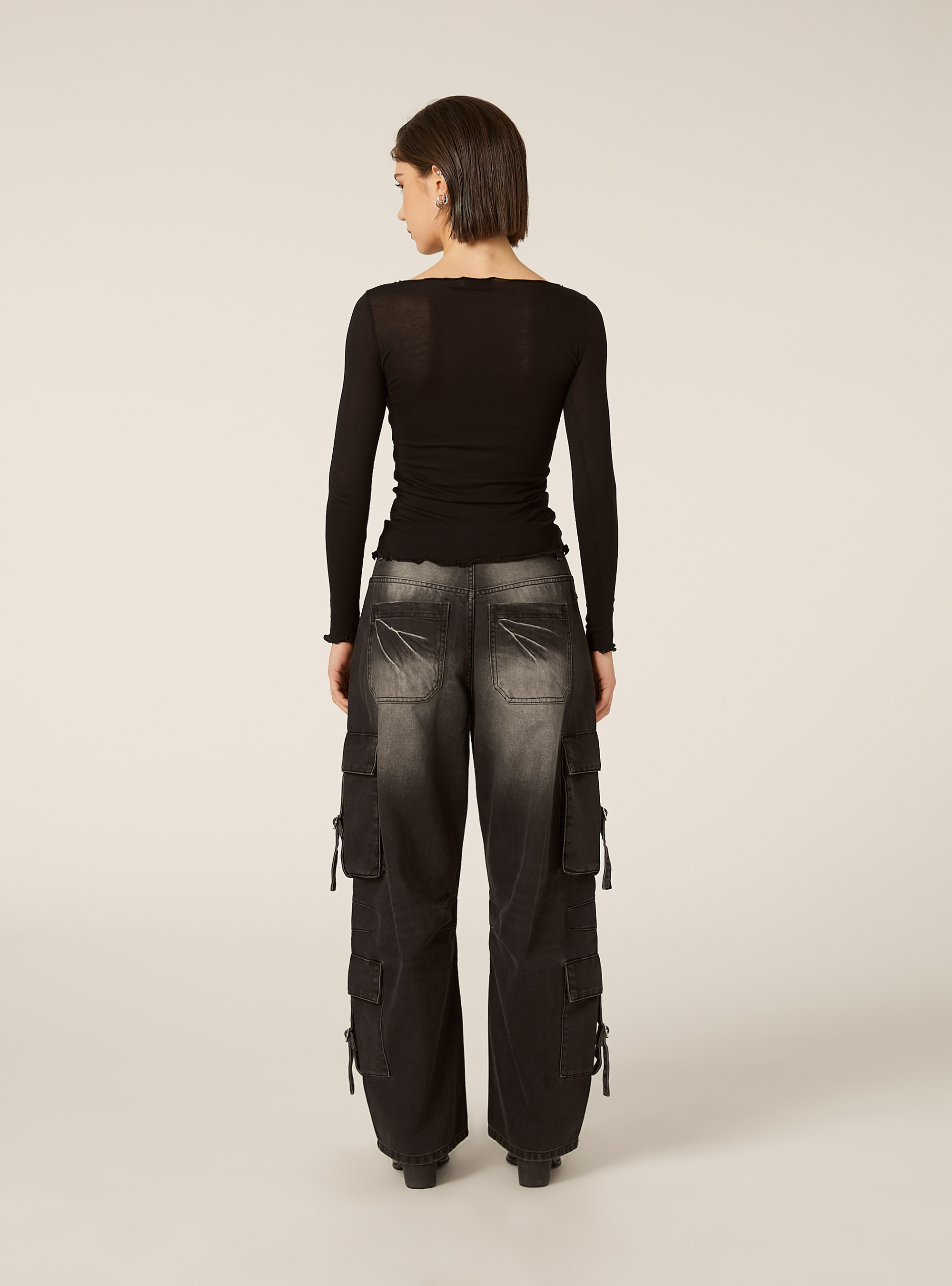 Camiseta de manga larga en mezcla de lana, BK1 BLACK