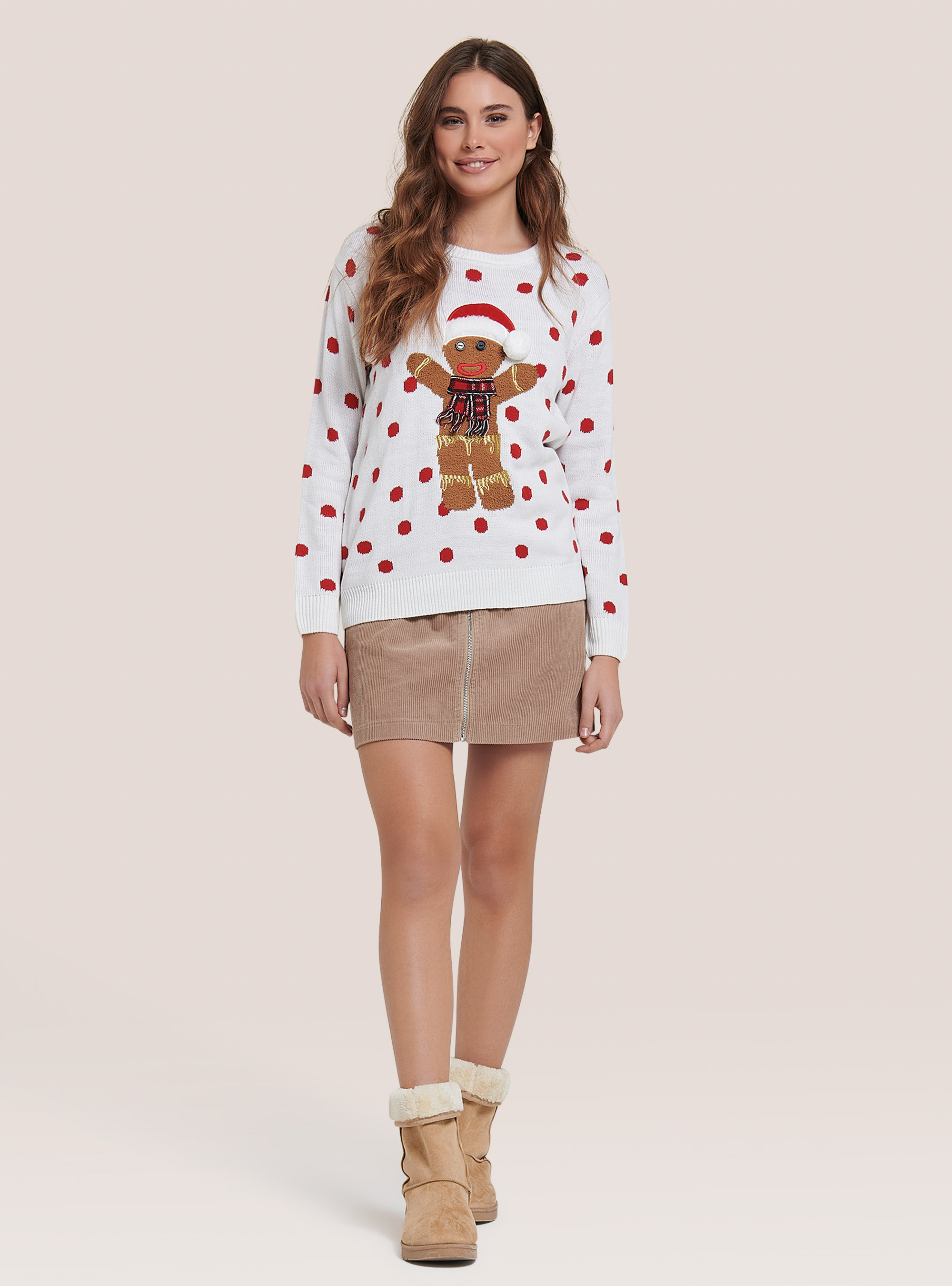 Christmas pullover with gingerbread man, WHITE