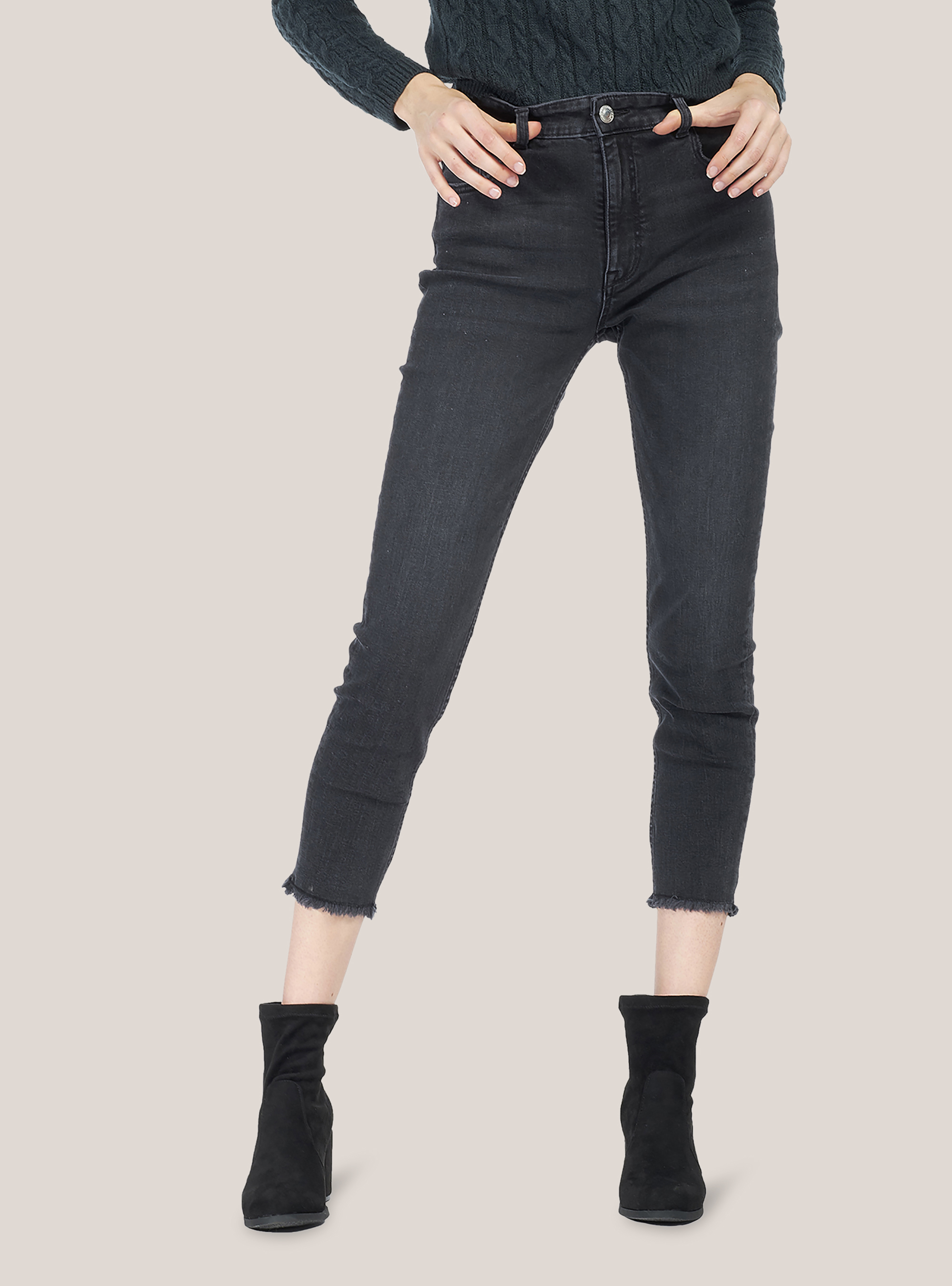 Skinny-Fit-Jeans mit hoher Taille, C101 BLACK