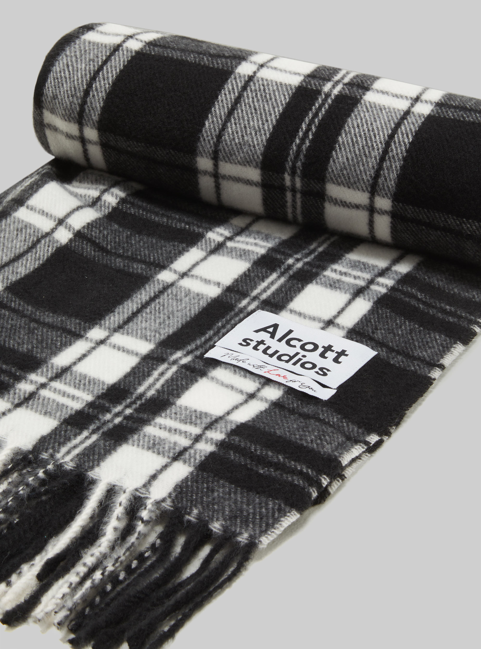 Sciarpa check con frange, BK1 BLACK