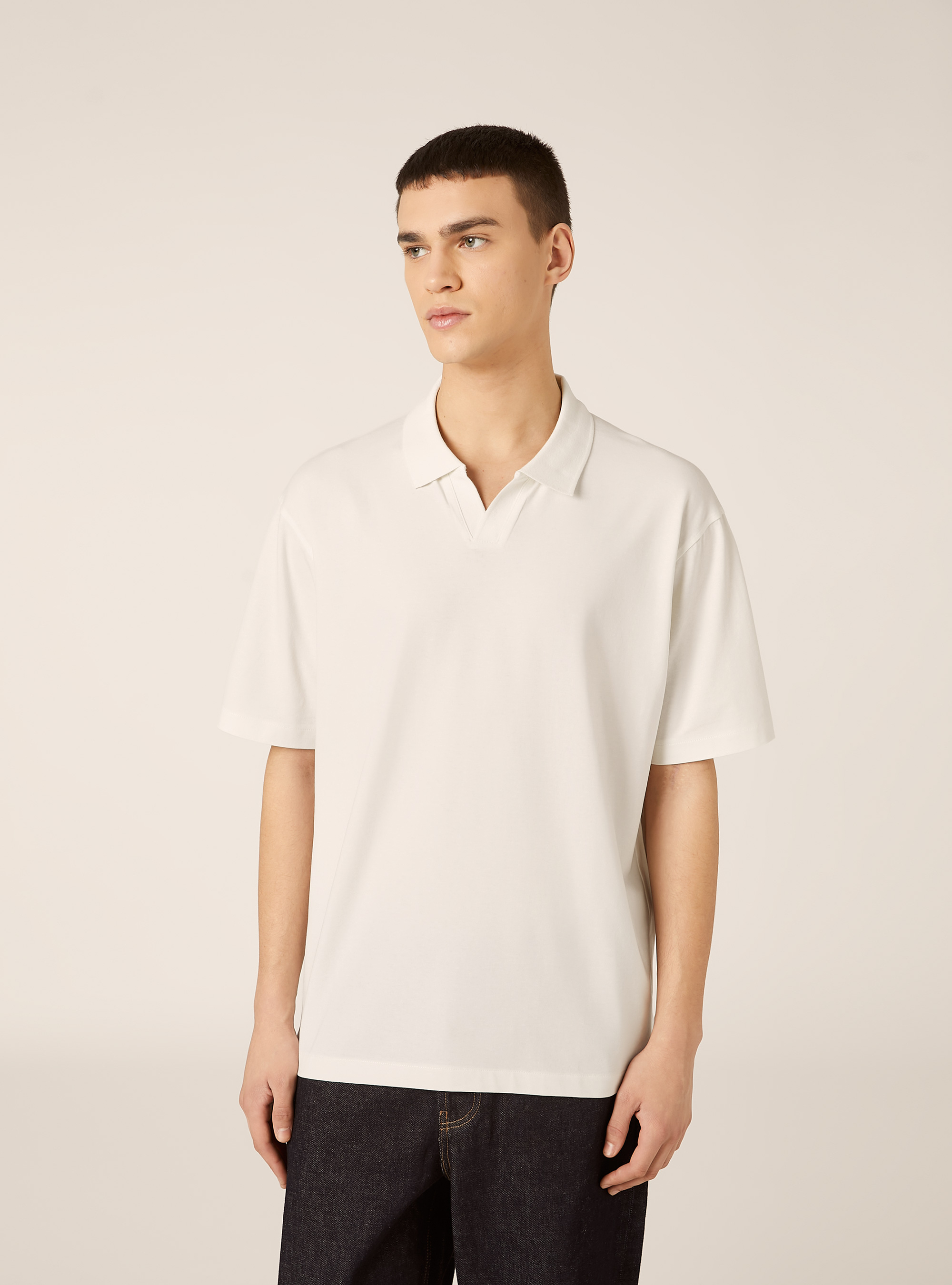 Polo mezza placchetta in jersey elasticizzato, WH1 OFF WHITE