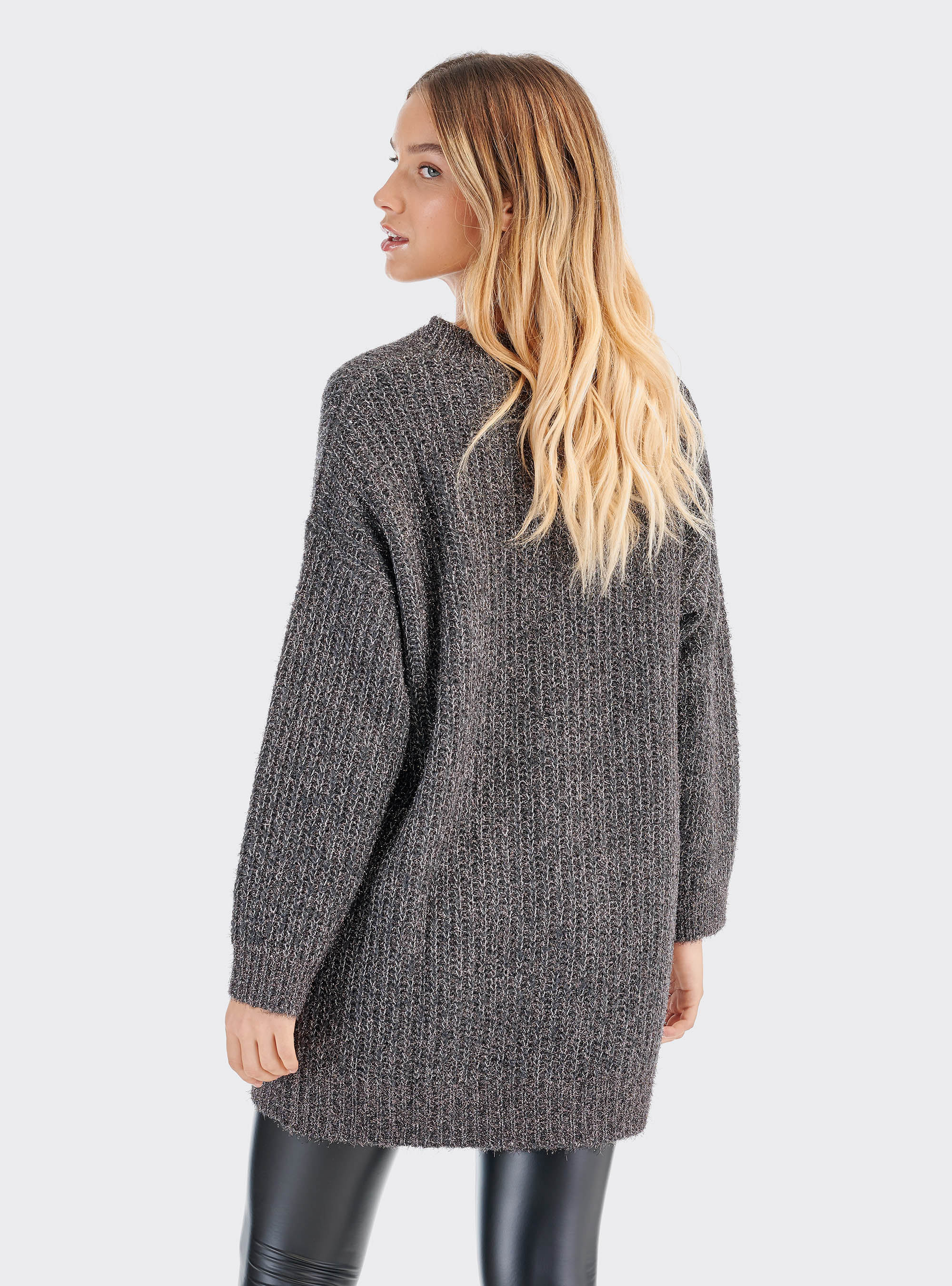 Pullover con filo lurex comfort fit, GRIGIO MELANGE