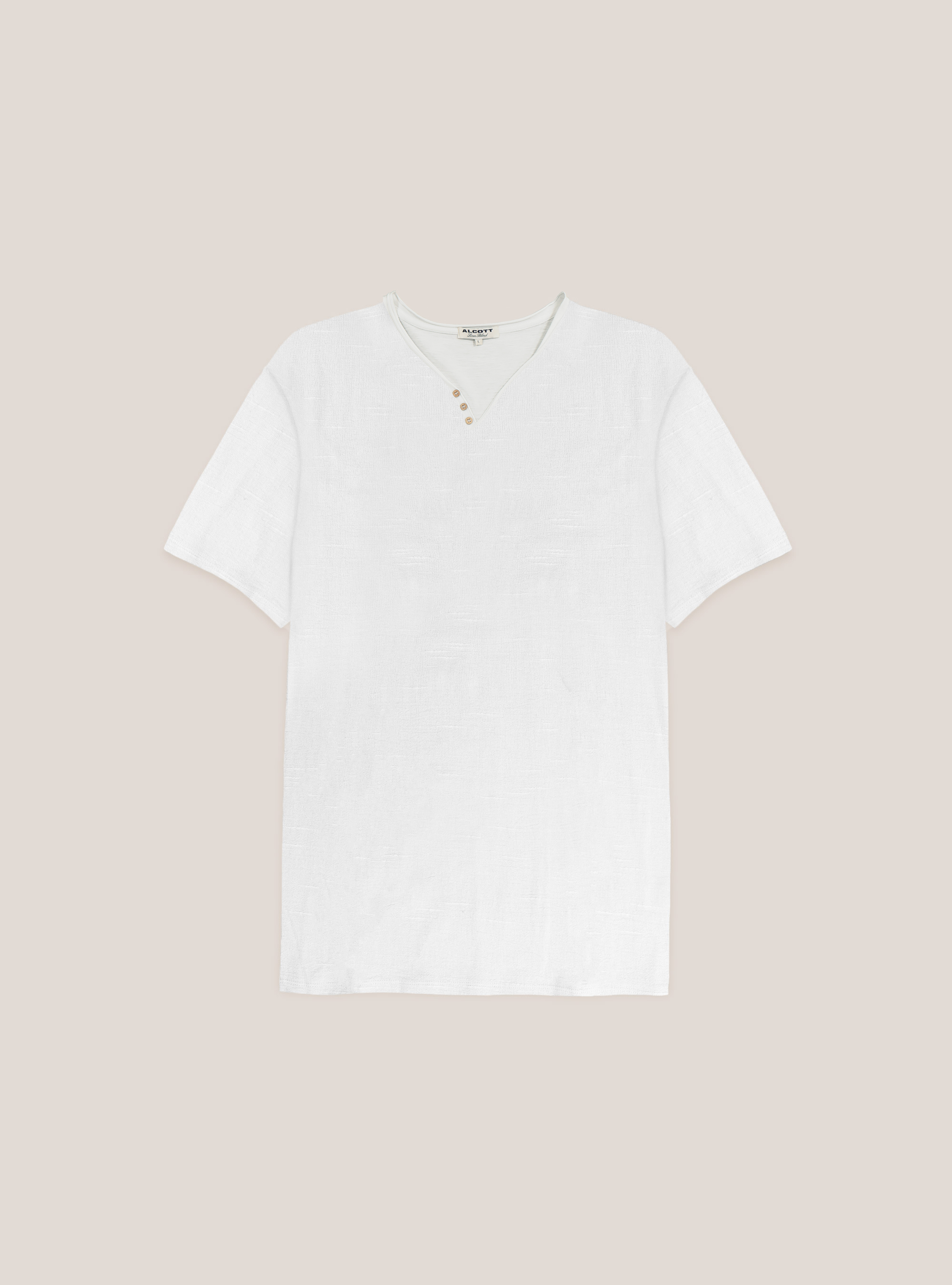 Linen blend T-shirt with serape neckline, WHITE