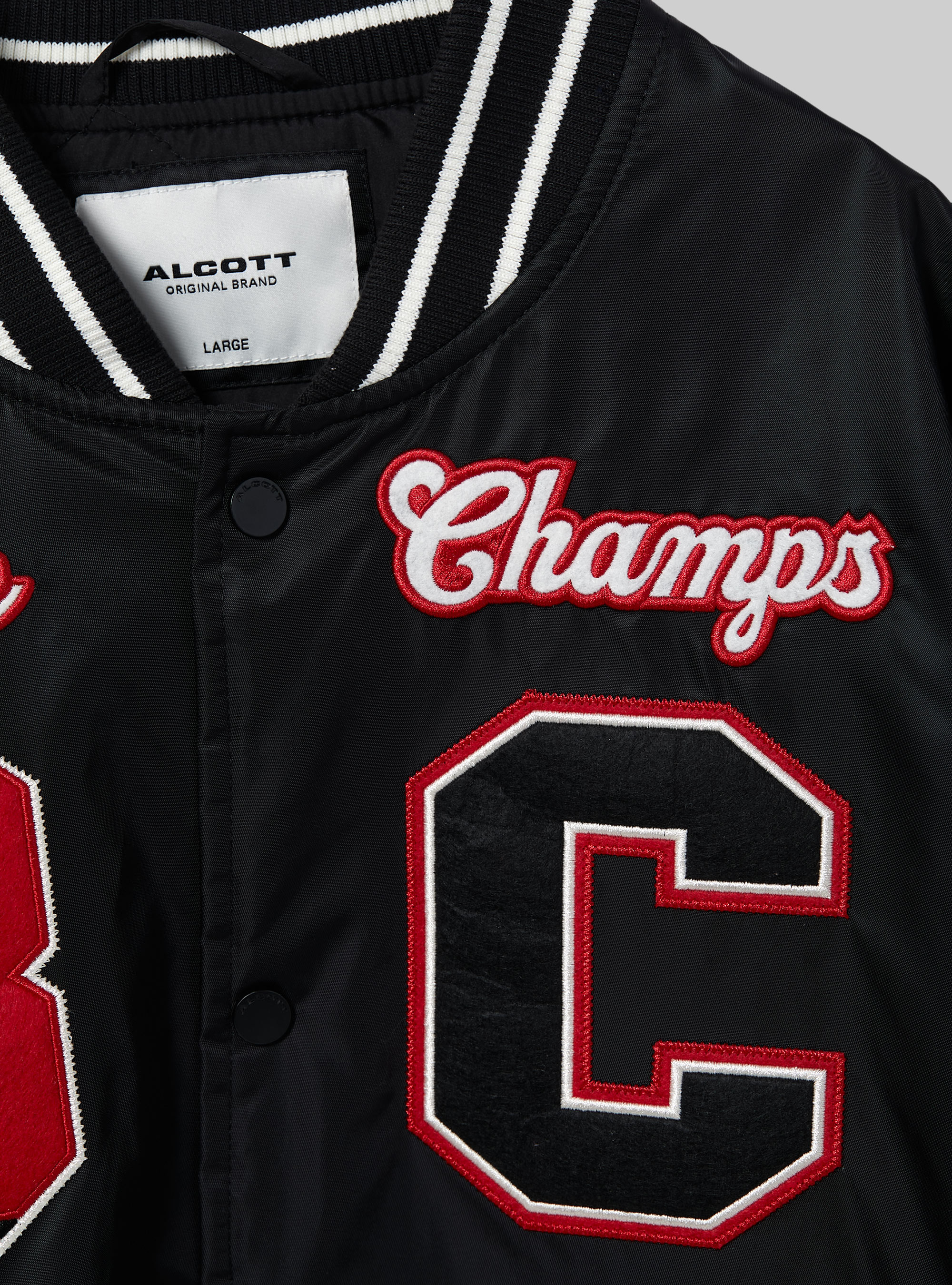 Varsity bomber jacket with patch, BK1 BLACK