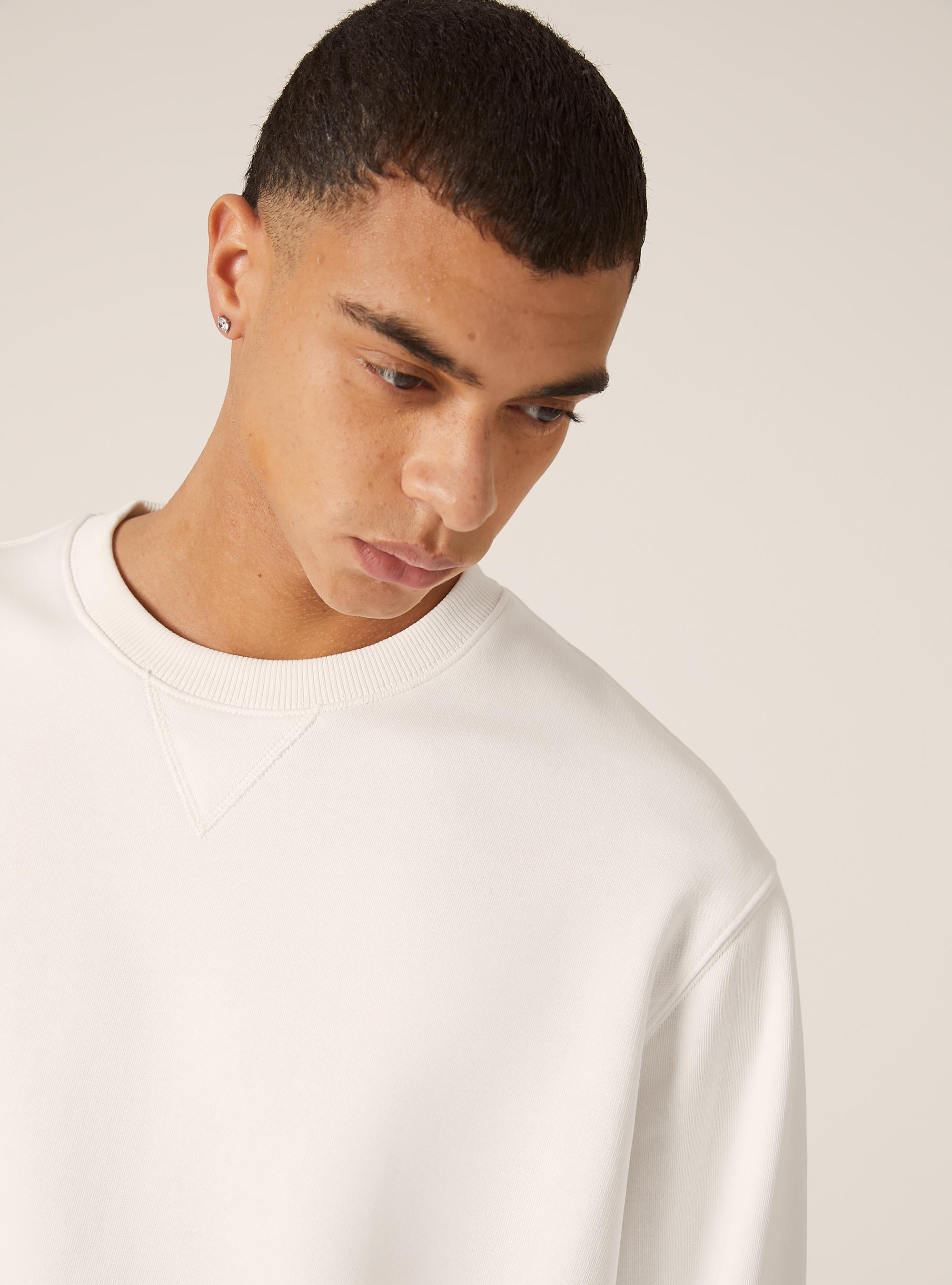 Sudadera de cuello redondo en color liso, WH1 OFF WHITE