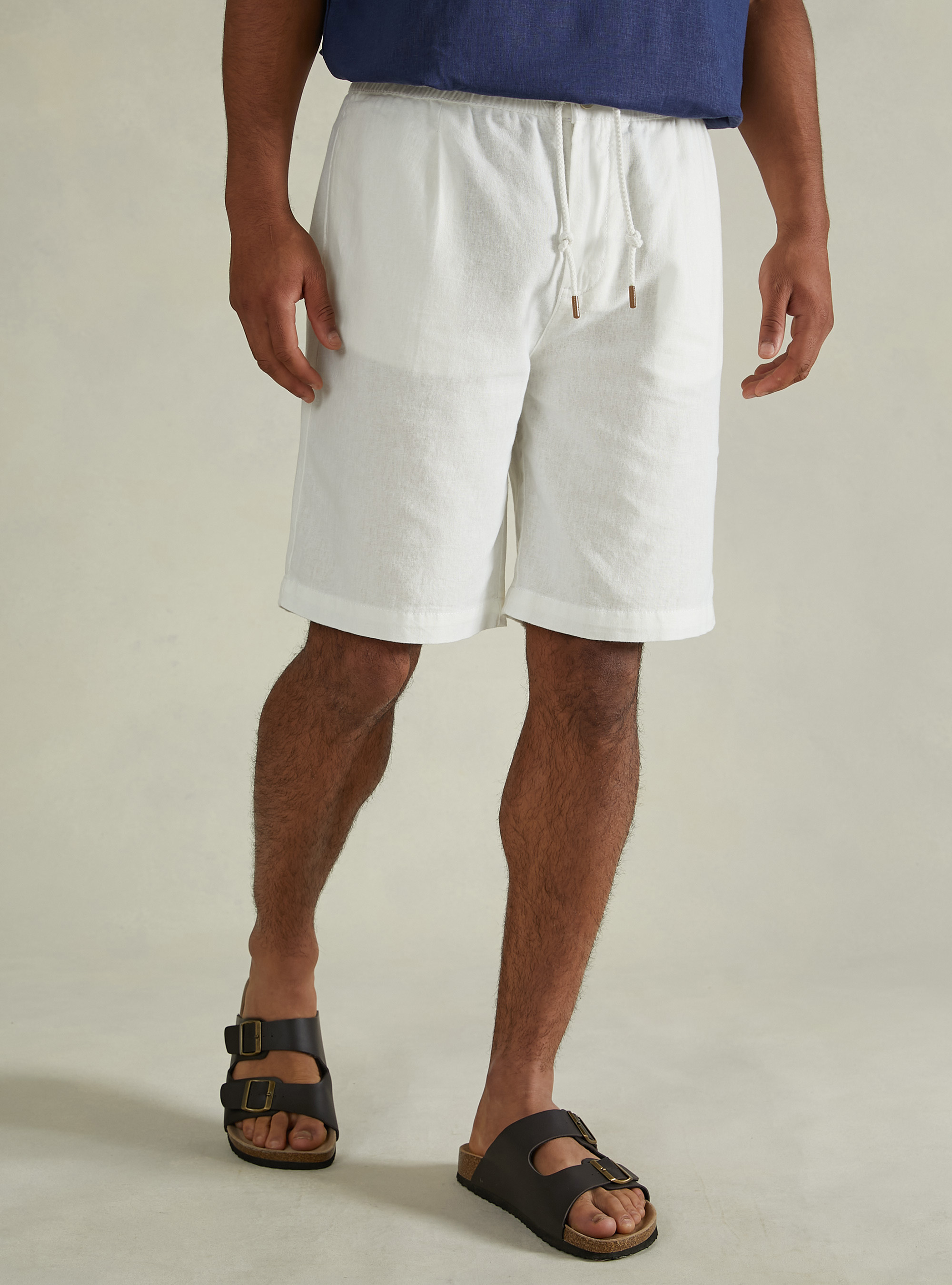 Linen Bermuda Shorts with Drawstring, WH2 WHITE