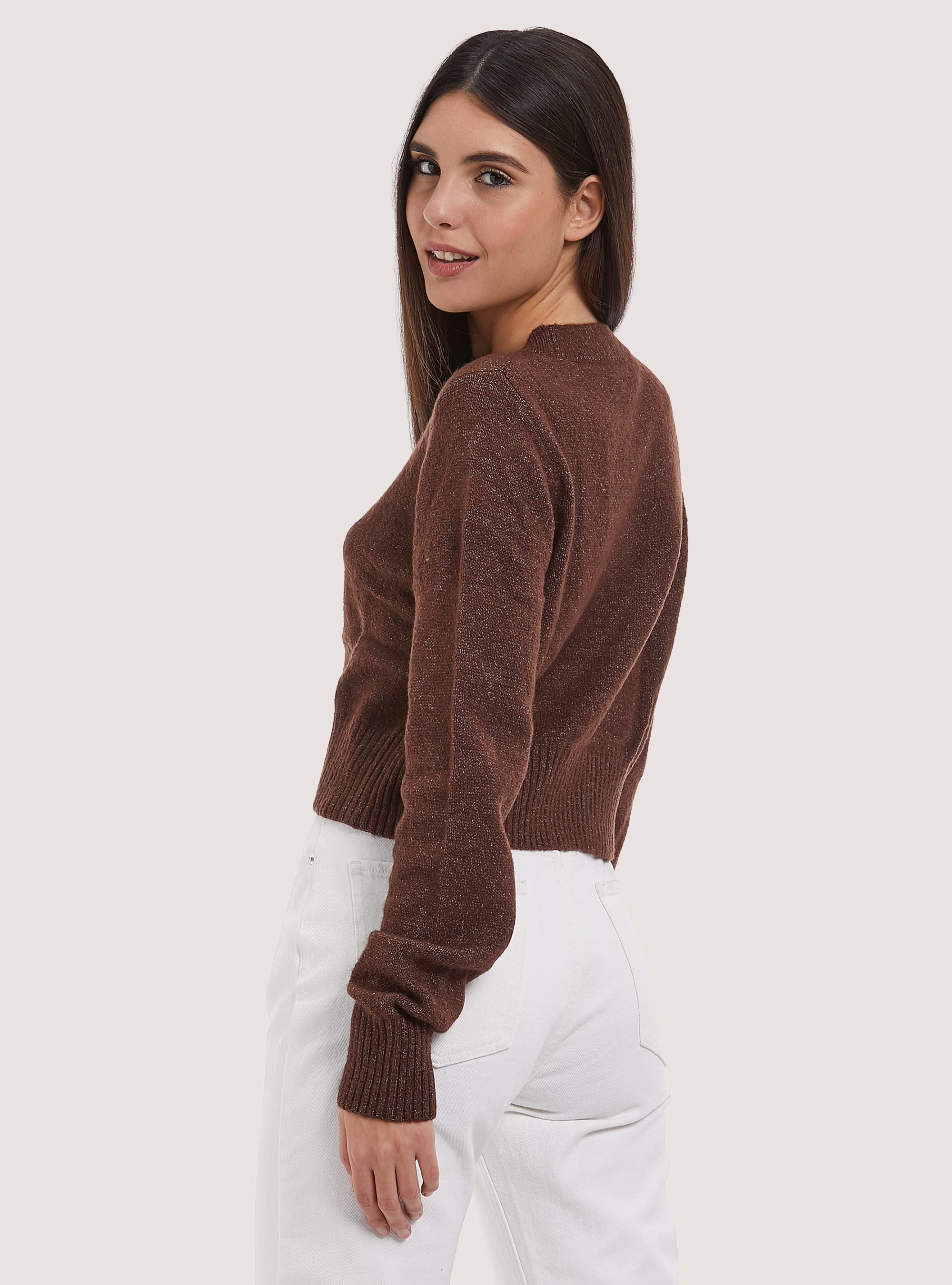 Pullover cropped soft touch, BR2 BROWN MEDIUM