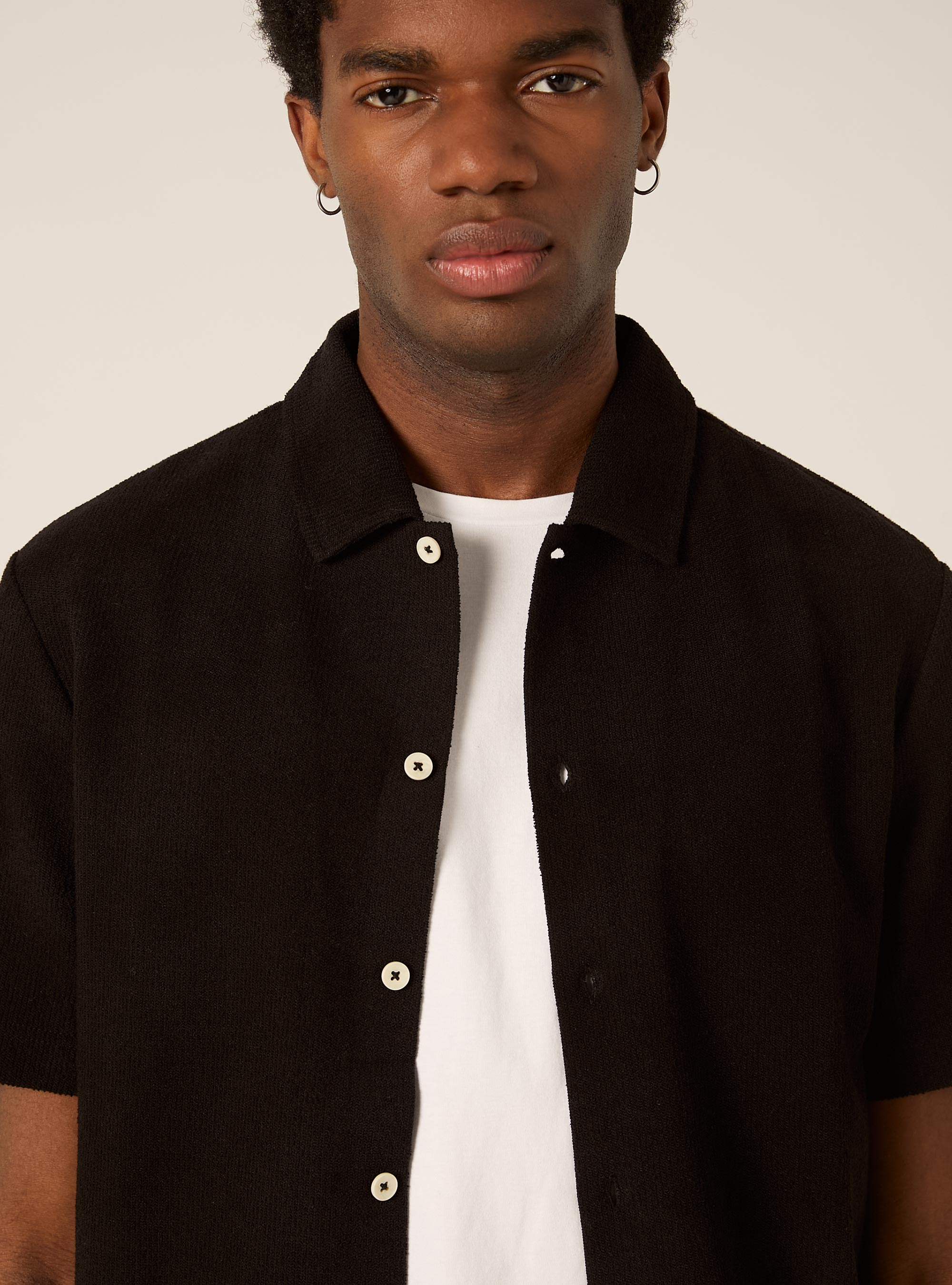 Textured short-sleeved shirt, BK1 BLACK