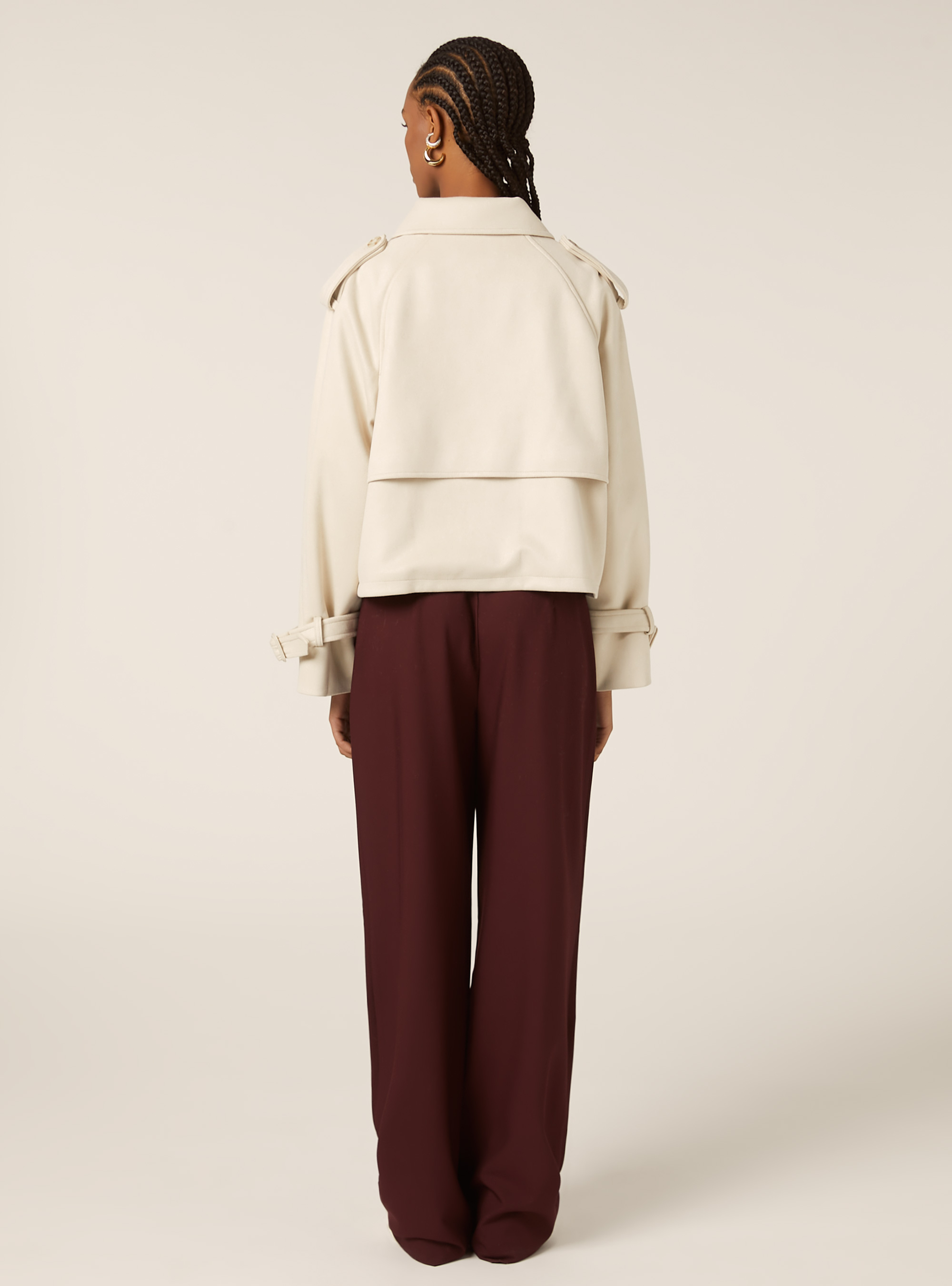 Cropped suede-effect trench coat, SA2 SAND MEDIUM