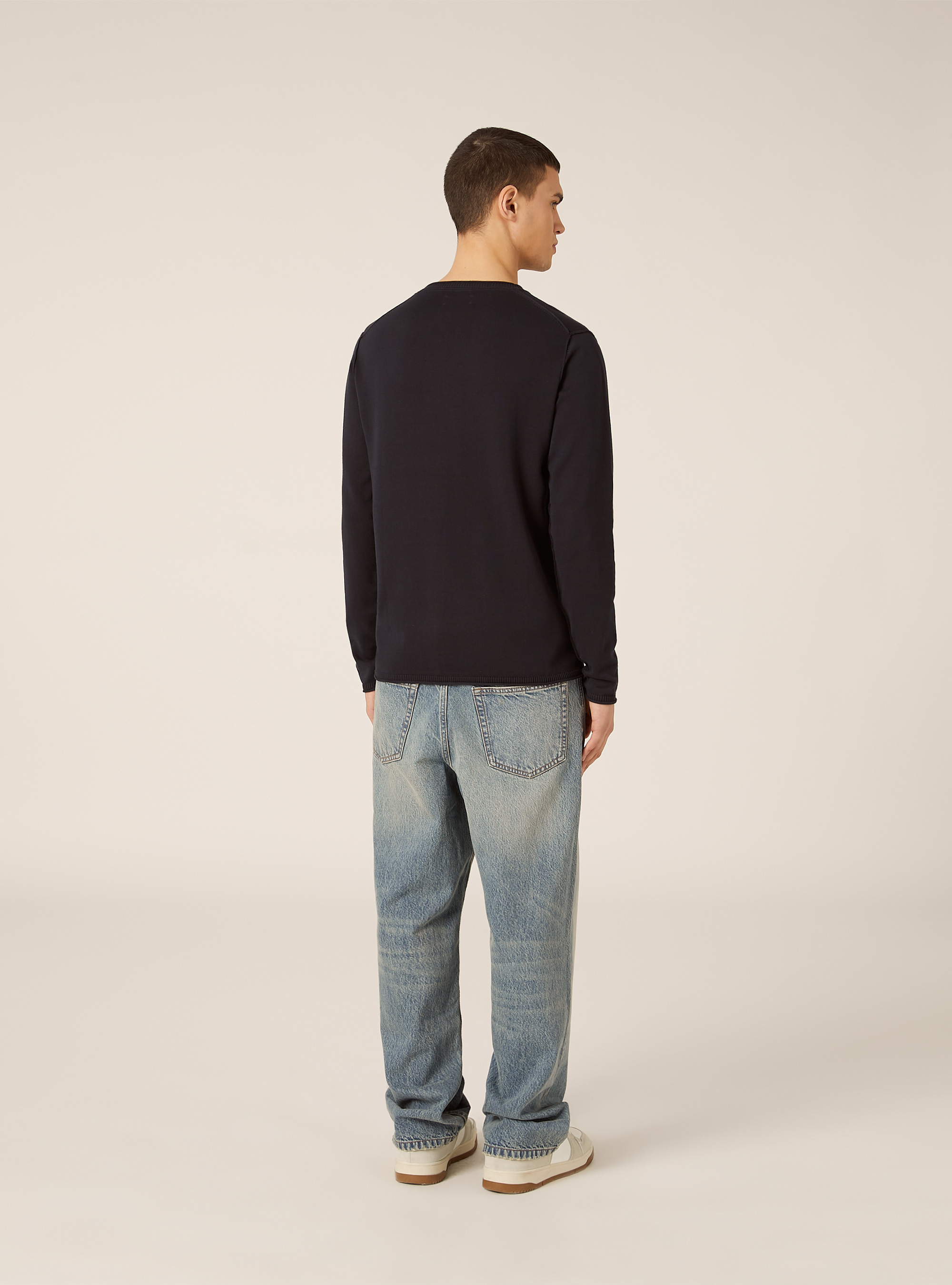 Pullover girocollo in cotone, NA2 NAVY MEDIUM