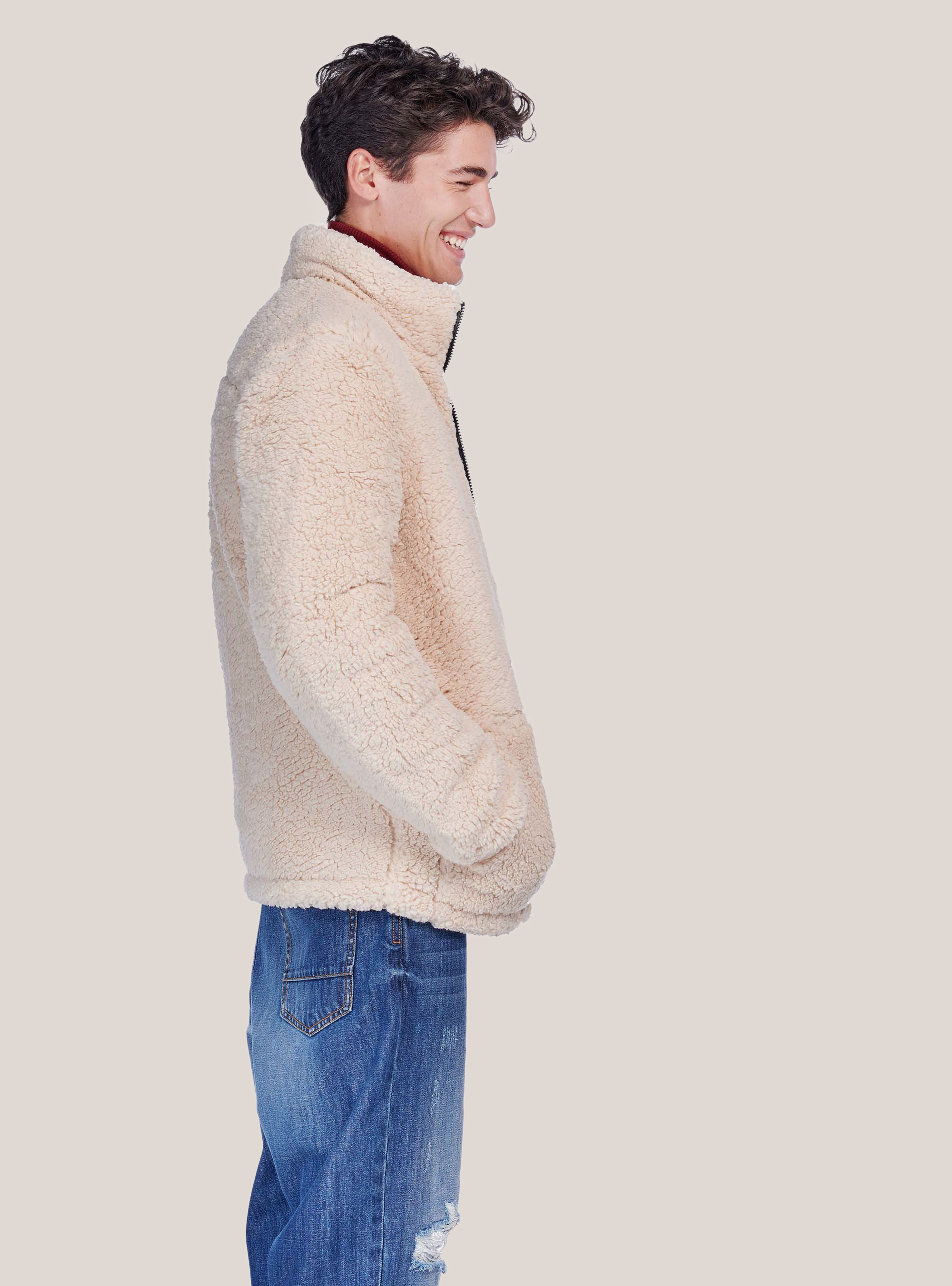 Blouson en faux cuir d'agneau, C581 BEIGE