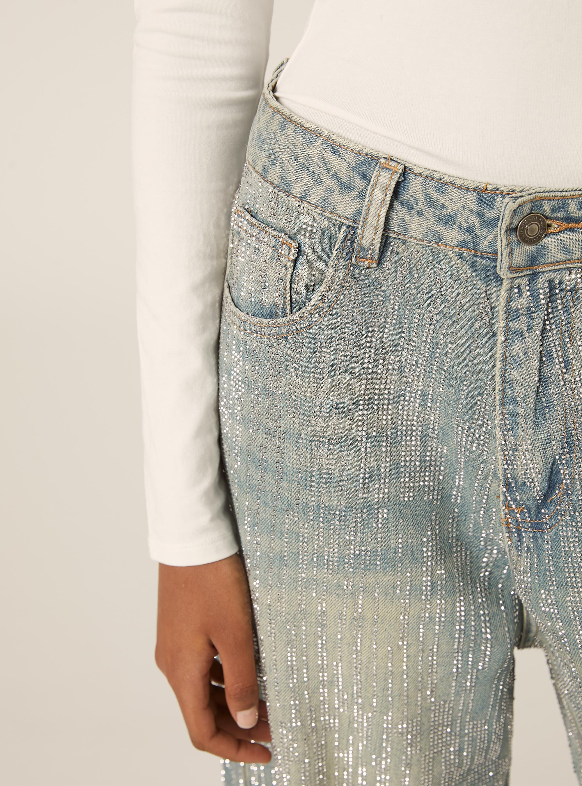 Jeans strass combinati straight, D006 AZURE
