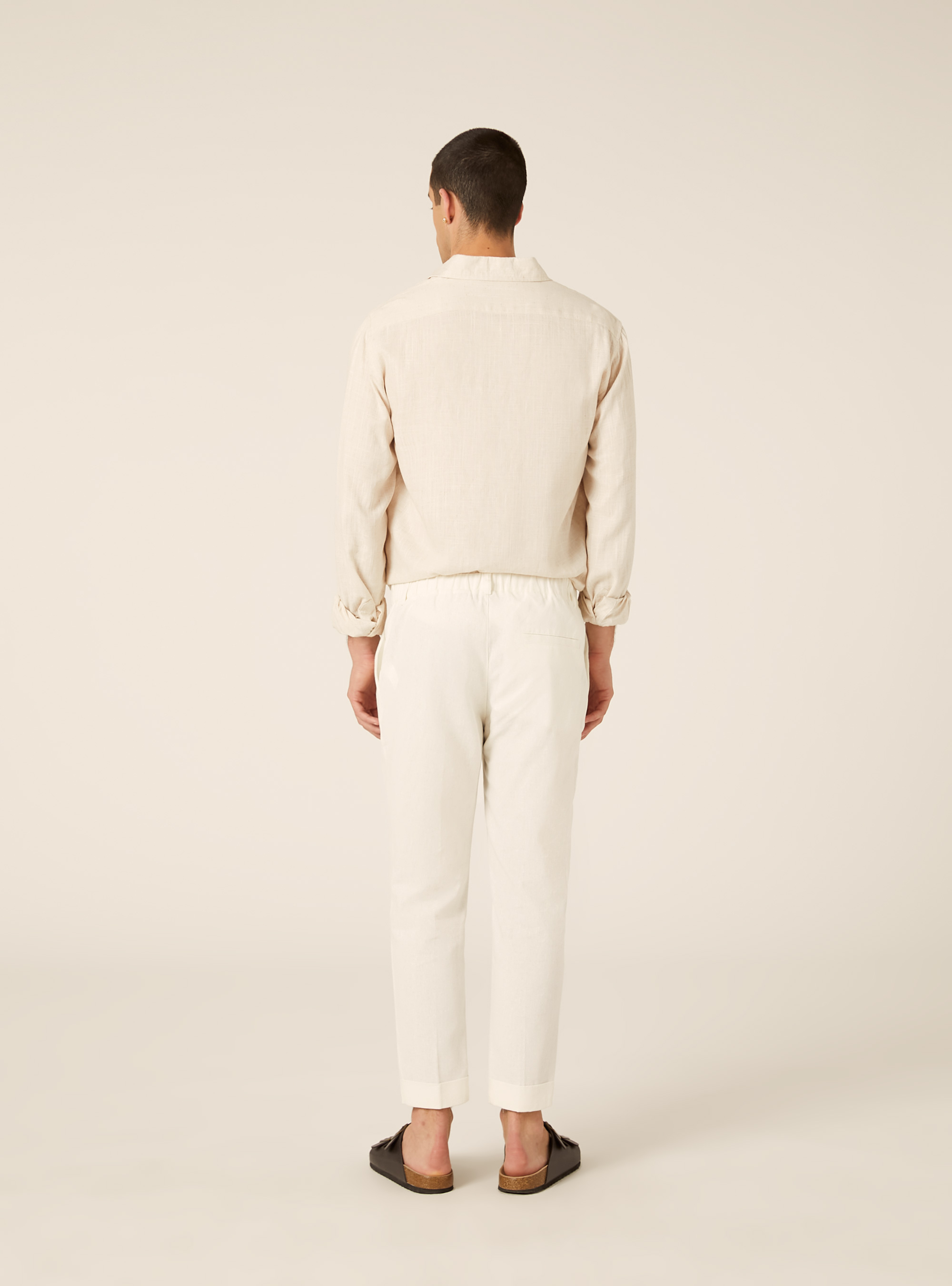 Pantaloni una pince misto lino, WH2 WHITE