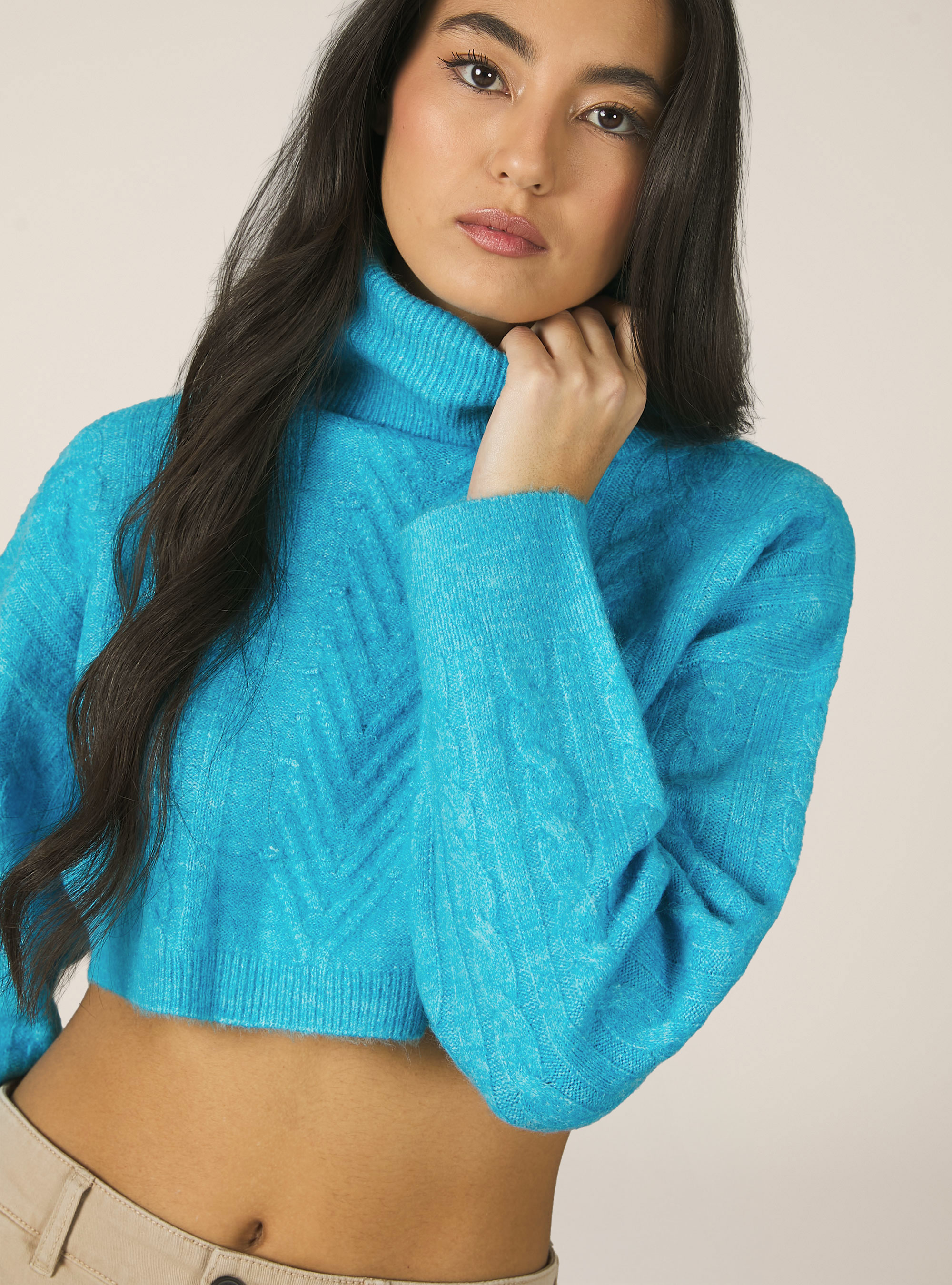 Pull à col roulé croisé, MAZ2 AZURE MEL MEDIUM