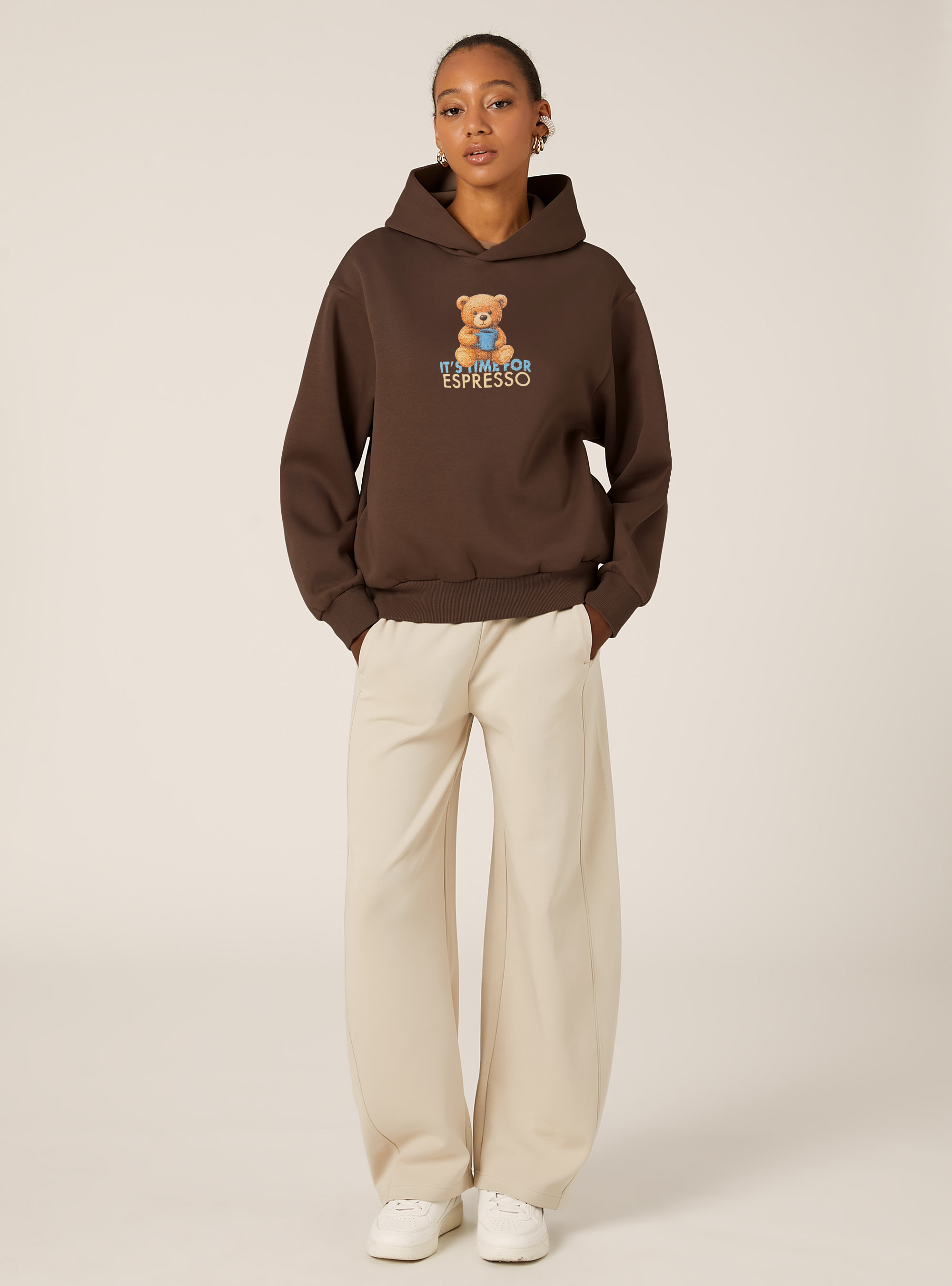 Felpa con cappuccio stampata, BR1 BROWN DARK