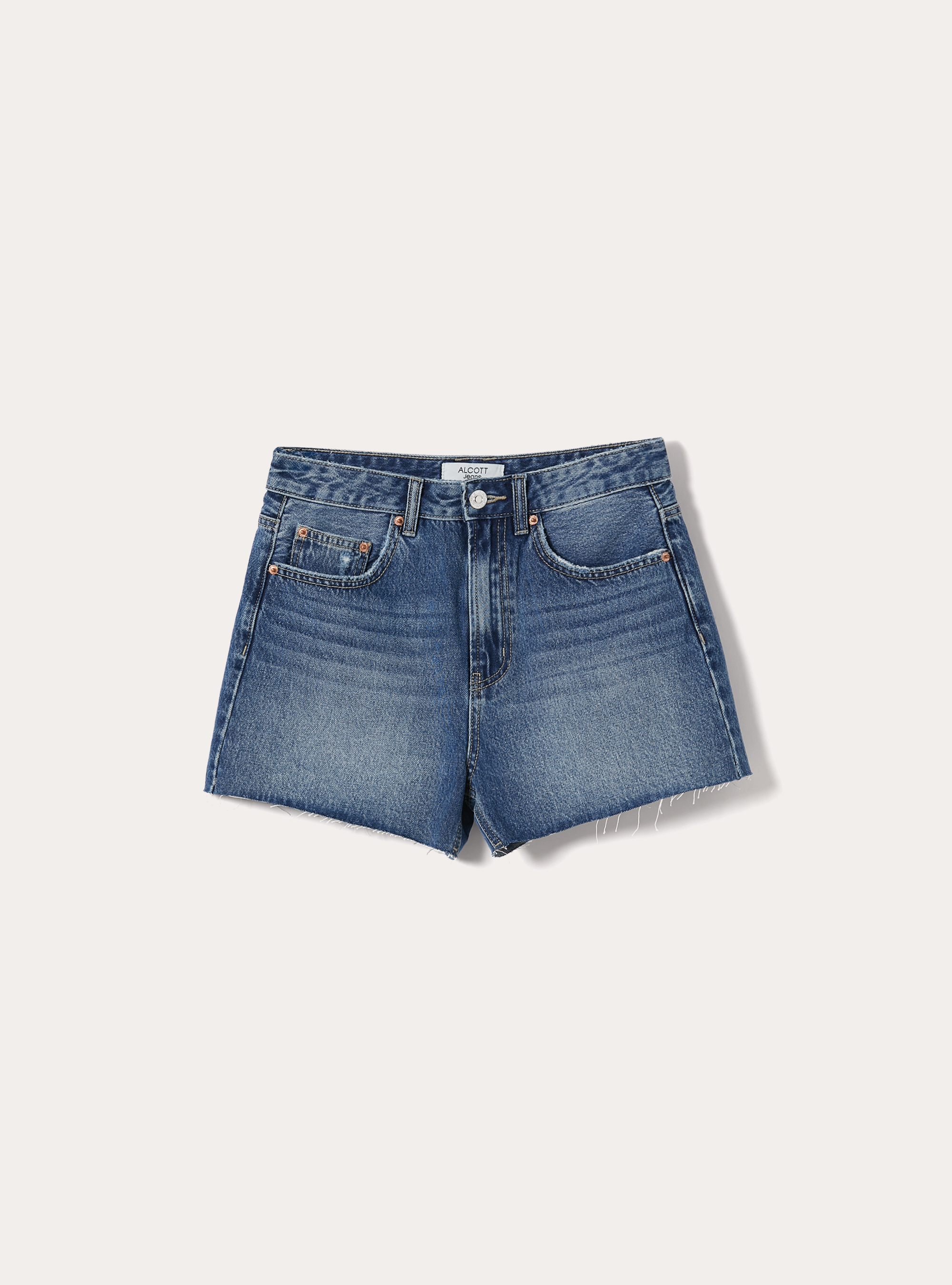 Denim Shorts with Raw-Cut Hem, D003 MEDIUM BLUE
