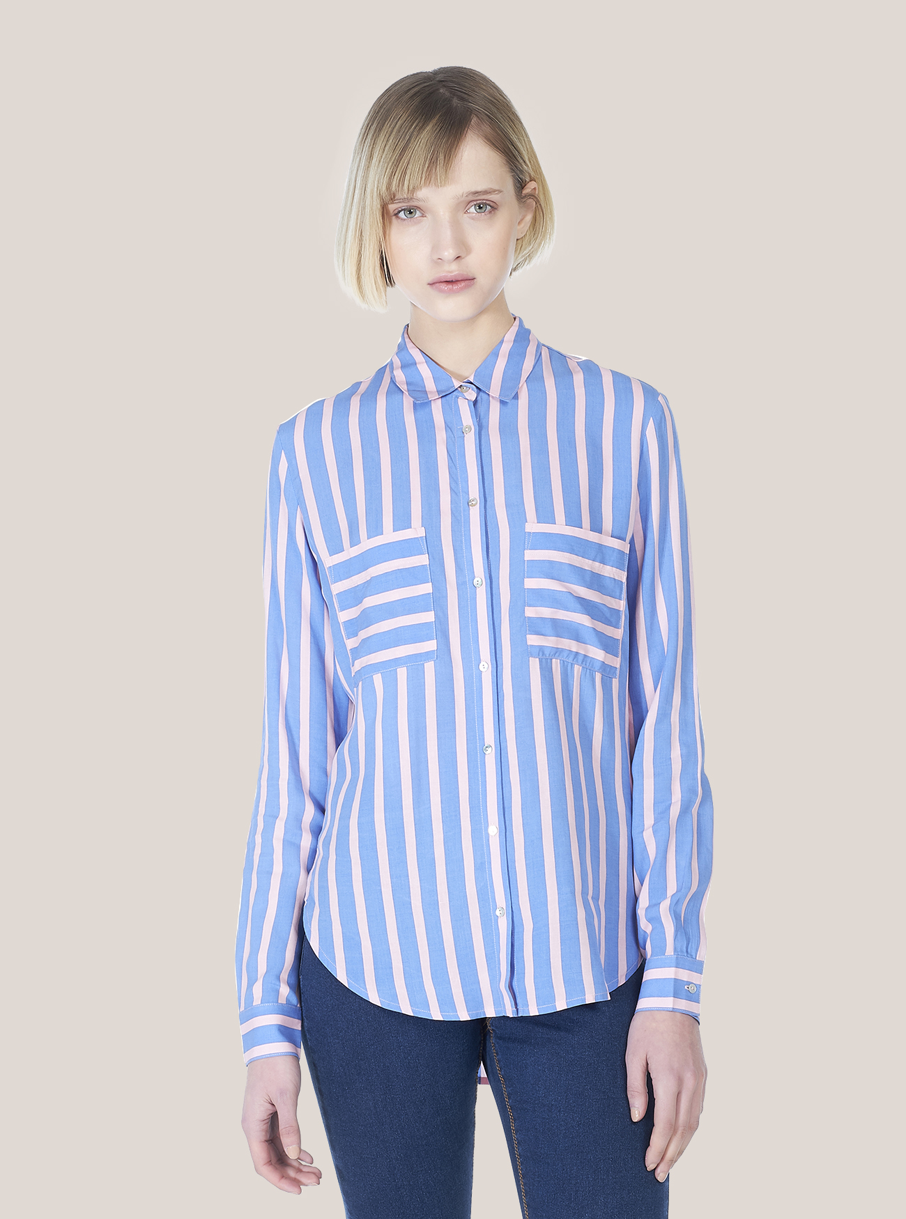 Camicia fit morbido a righe con tasche sul front, ROSA/AZZURRO B83