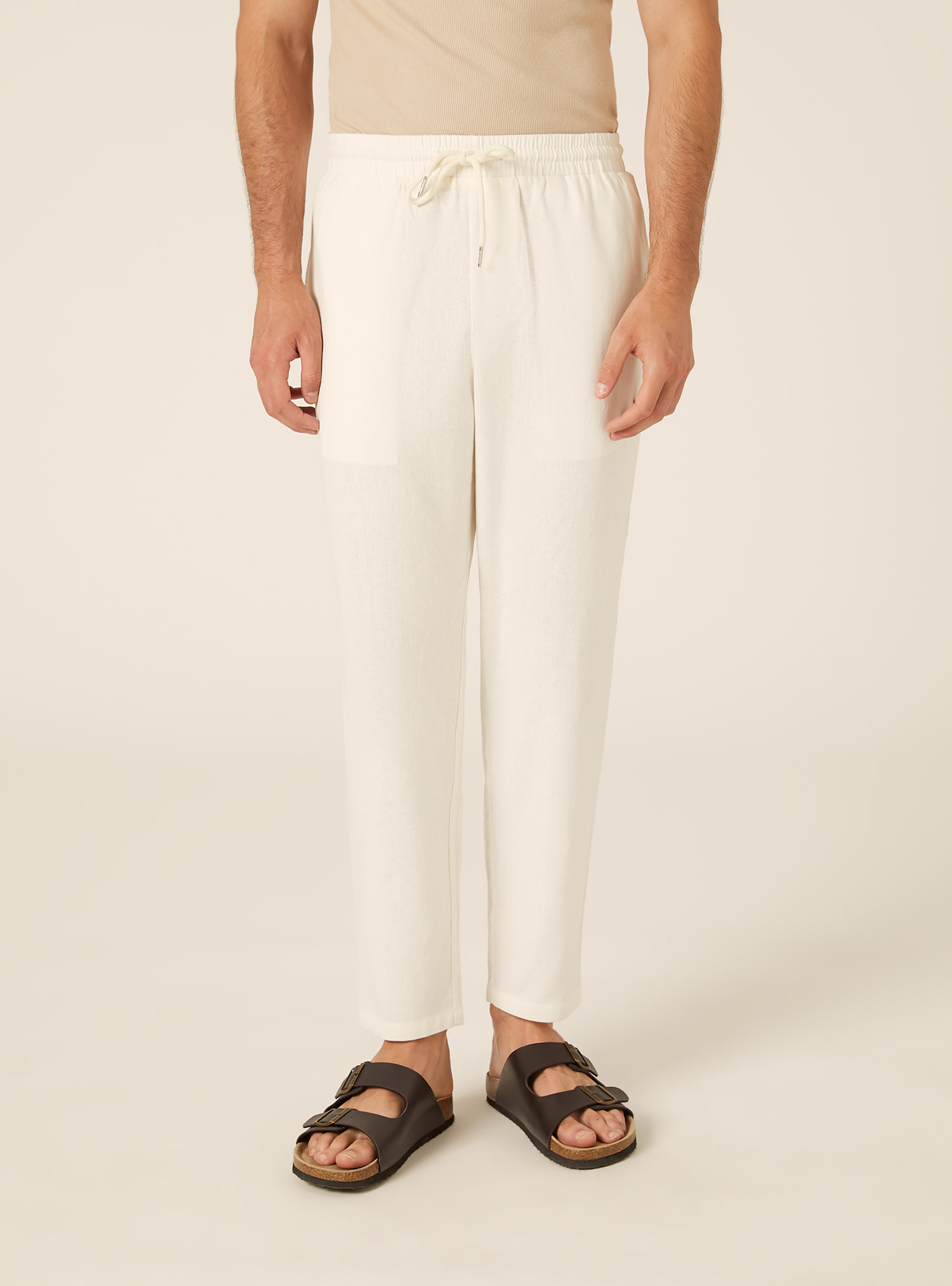 Pantalaccio in misto lino  con coulisse in vita, WH2 WHITE