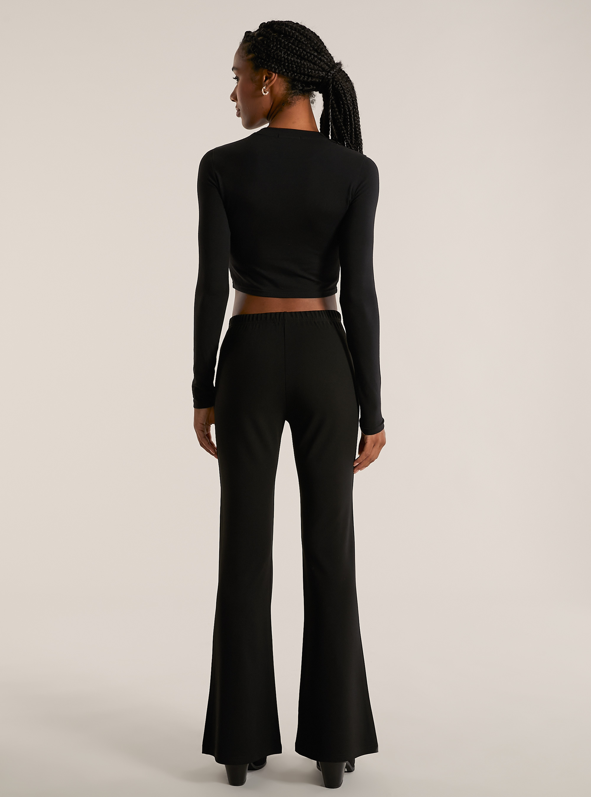 Flare trousers with elasticated waist, BK1 BLACK