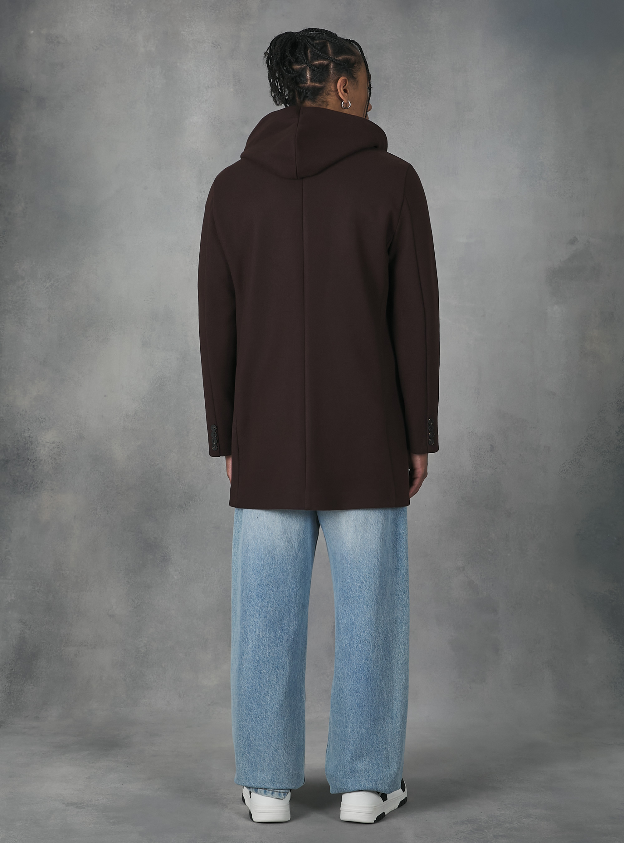 Hooded fabric coat, BR1 BROWN DARK