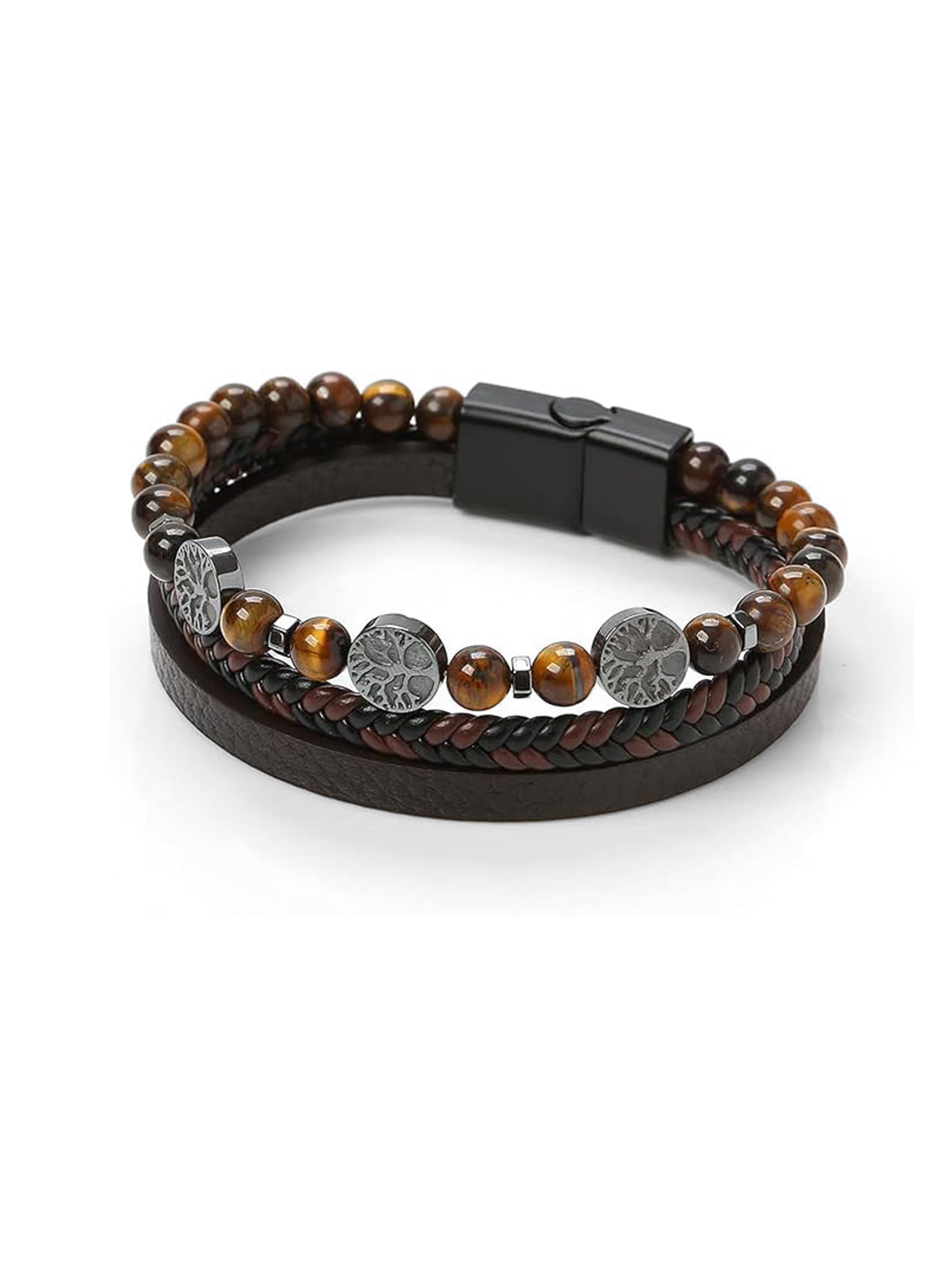 Bracciale in pelle con pietre, BR1 BROWN DARK
