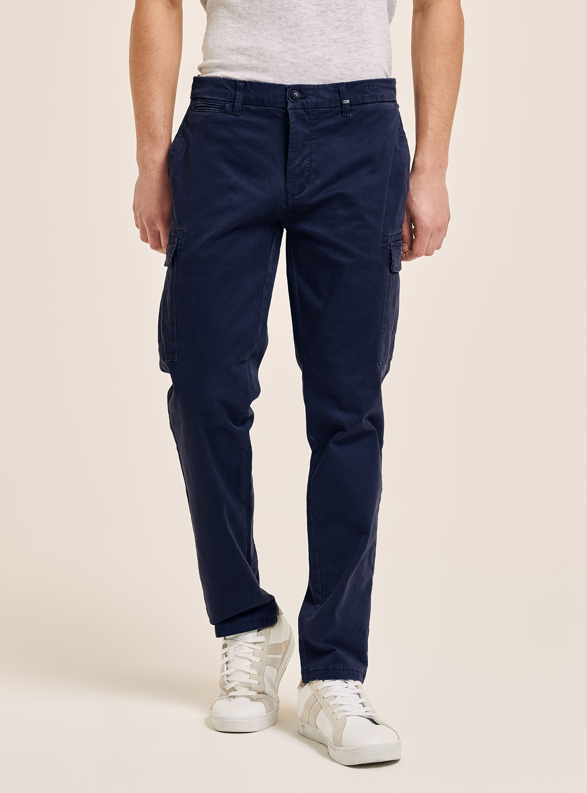 Pantalones chinos cargo de algod&oacute;n, AZUL MARINO